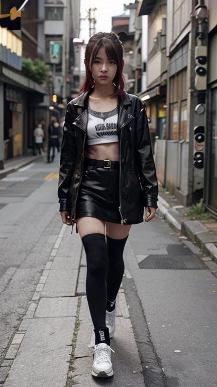 Change background Japanese street, cyberpunk, cute girl, 8k, realistic, ultra realistic,