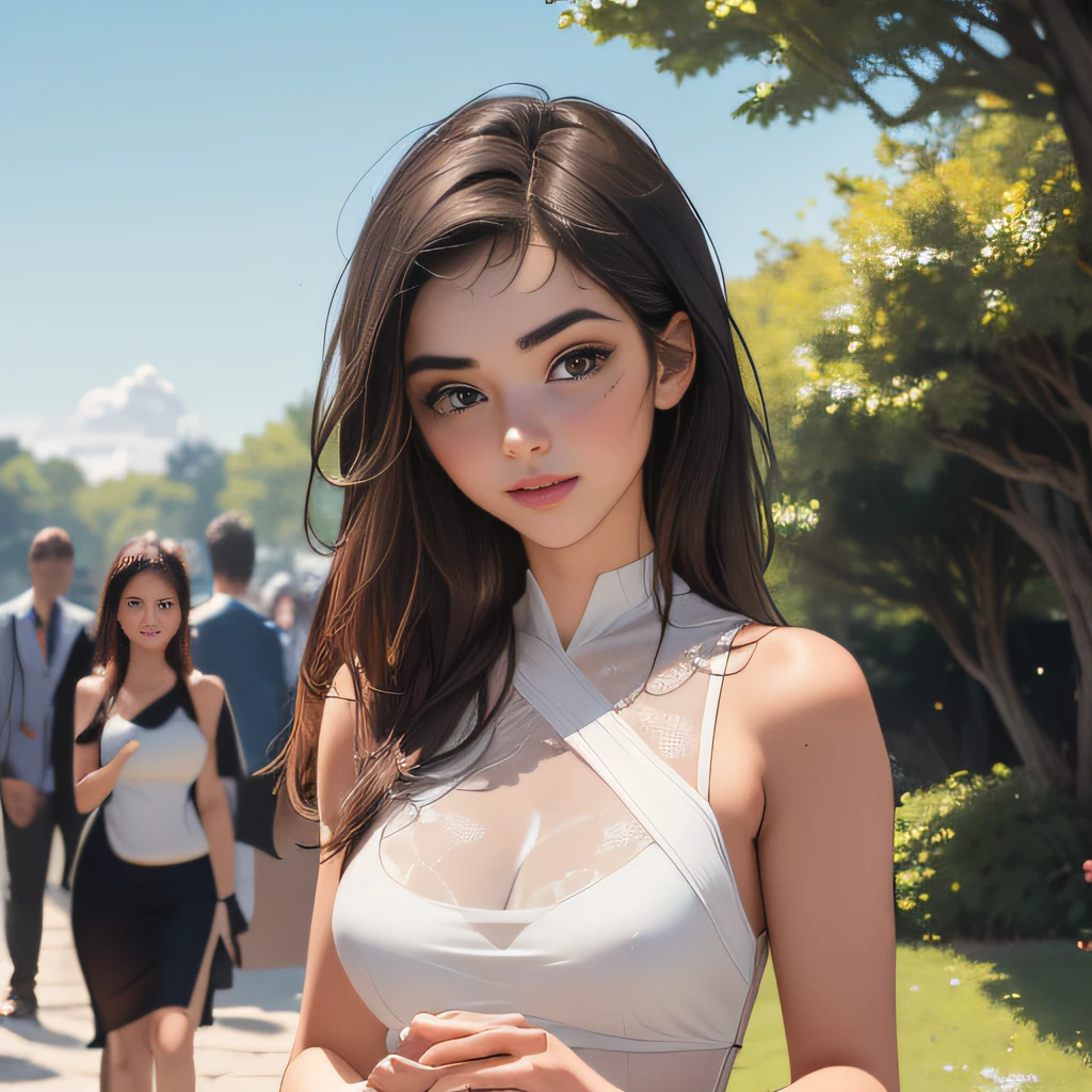 Nude Beautiful Girl (Realistic Light, Best Quality, 8K, Masterpiece: 1.3)), Clear Focus: 1.2, 1girl, Perfect Figure: 1.4, Slim Abs: 1.1, ((Dark Brown Hair)), (White Dress: 1.4), (Outdoor, Night: 1.1), City Street, Super Fine Face, Fine Eyes, Double Eyelids, --auto --s2