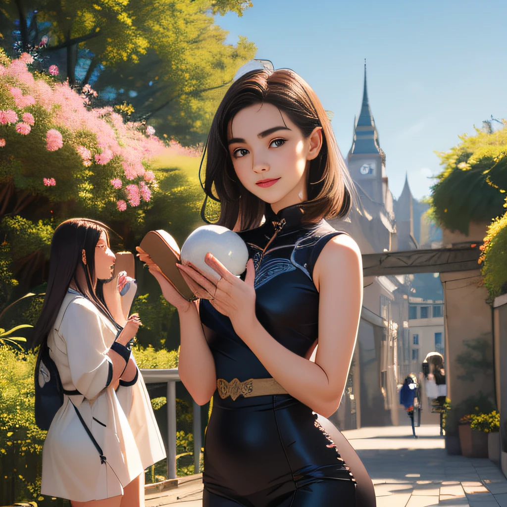 (Extremely detailed 8k wallpaper:2), (photo:2), (24 years old soigne Beautiful girl:2), (gives a lecture to friends:2), detailed (Face and eyes), (hyper realistic:1), (highly detailed:1), (epic realistic:1), rim light, (maximum details:1), cozy, (fullbody:1.3), (looking at viewer:2.0), (Woman's Attractive Qualities:2), (Attractive Woman:2), (Attractive:2), Smile, Intelligence, Empathy, Gracefulness, Sense of Style, Fitness, Grooming, Optimism, (Sensitivity:2), Sincerity, Romantic Gestures, Playfulness, Fashion Sense, (Sensuality:2), Charm, Modesty, Thoughtfulness, (Femininity:1), Flirtatiousness, Warmth, (Physical attractiveness:2), A beautiful smile, A love of life, strength and power, vulnerability, curiosity, wonder, love, (nature background:2), kawaii, waifu, Beautiful breasts, (attractive body:2), (Beautiful body:2), Beautiful pose, attractive pose, (Beautiful legs:1.0), (Beautiful clothes:1), (classic clothes:2), (elegant clothes:2), (European clothes:2), detailed clothes, (skirt:1), (blouse:1), (provocative pose)
