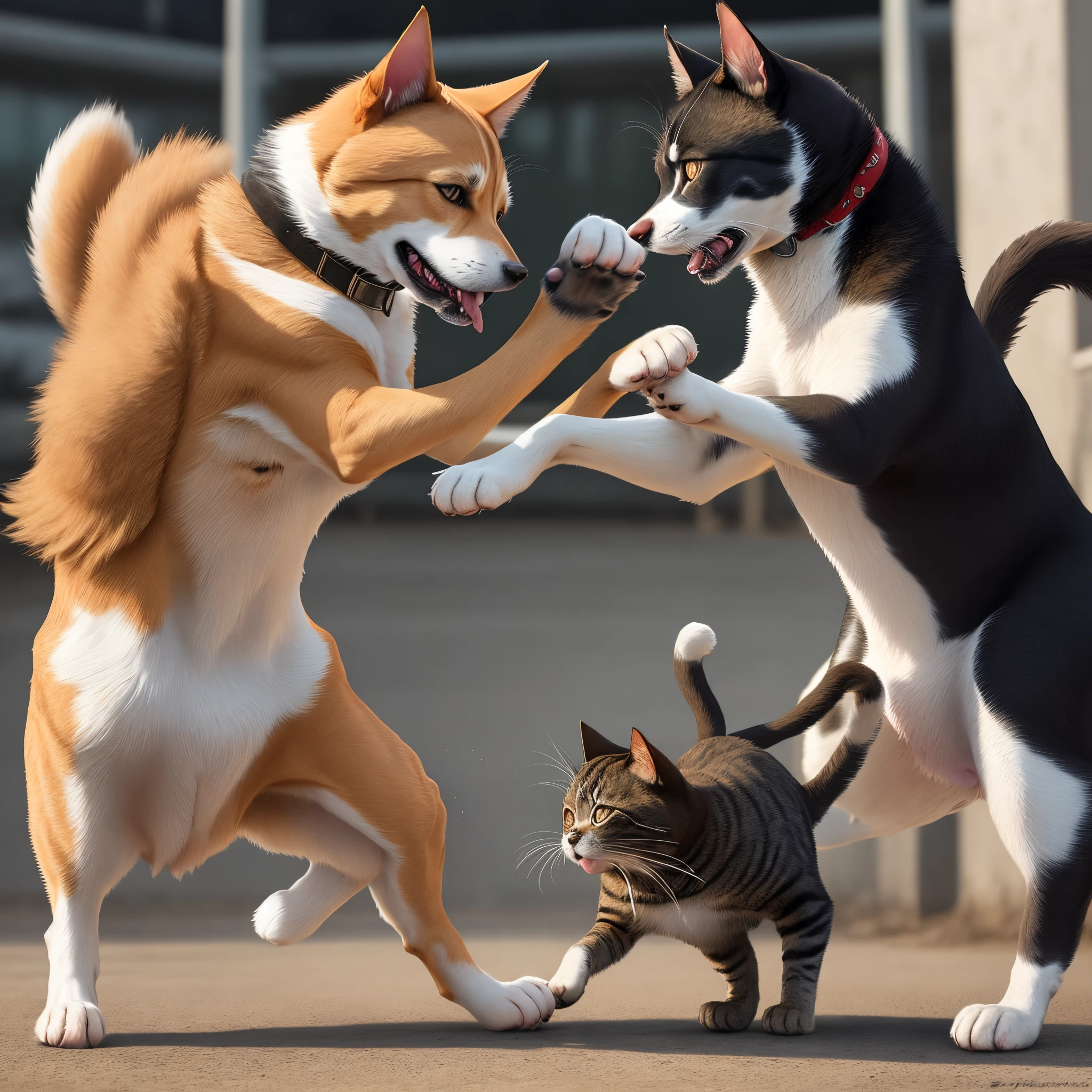 A dog and a cat fighting