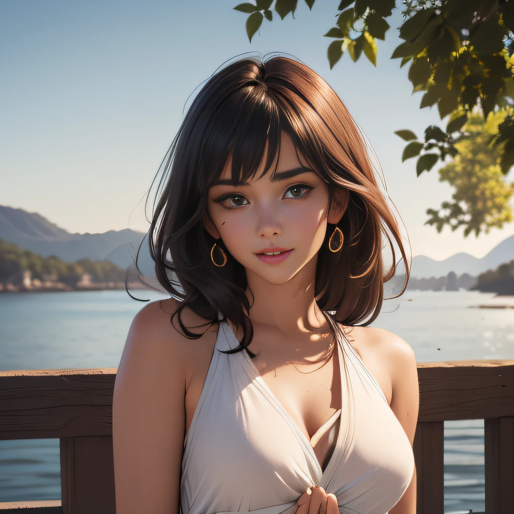 (Extremely detailed 8k wallpaper:2), (photo:2), (22 years old soigne Beautiful girl:2), (gives a lecture to friends:2), detailed (Face and eyes), (hyper realistic:1), (highly detailed:1), (epic realistic:1), rim light, (maximum details:1), cozy, (fullbody:1.3), (looking at viewer:2), (Woman's Attractive Qualities:2), (Attractive Woman:2), (Attractive:2), Smile, Intelligence, Empathy, Gracefulness, Sense of Style, Fitness, Grooming, Optimism, (Sensitivity:2), Sincerity, Romantic Gestures, Playfulness, Fashion Sense, (Sensuality:2), Charm, Modesty, Thoughtfulness, (Femininity:1), Flirtatiousness, Warmth, (Physical attractiveness:2), A beautiful smile, A love of life, strength and power, vulnerability, curiosity, wonder, love, (nature background:2), kawaii, waifu, Beautiful breasts, (attractive body:2), (Beautiful body:2), Beautiful pose, attractive pose, (Beautiful legs:1.0), (Beautiful clothes:1), (classic clothes:2), (elegant clothes:2), (European clothes:2), detailed clothes, (skirt:1), (blouse:1), (provocative pose)