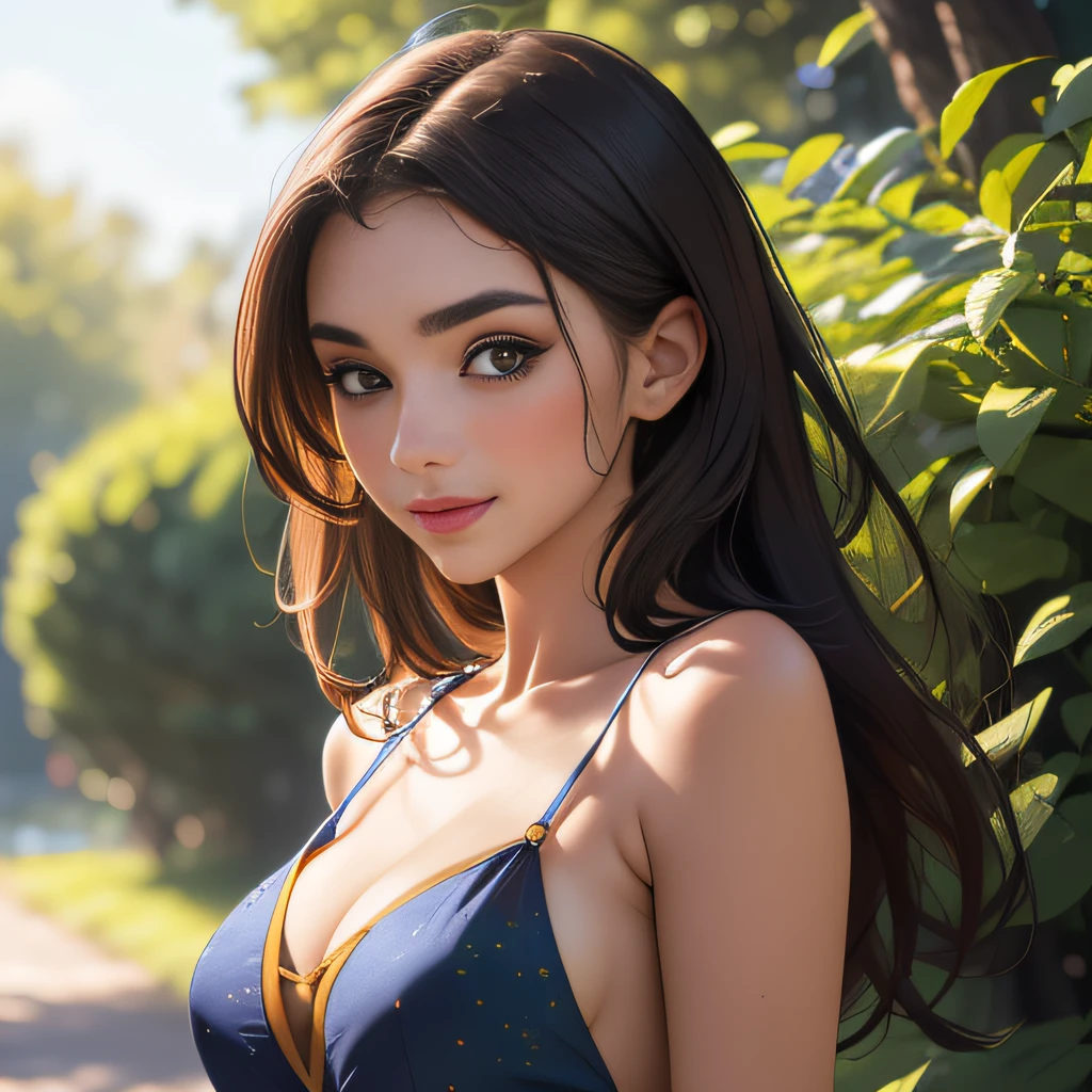 (Extremely detailed 8k wallpaper:2), (photo:2), (22 years old soigne Beautiful girl:2), (gives a lecture to friends:2), detailed (Face and eyes), (hyper realistic:1), (highly detailed:1), (epic realistic:1), rim light, (maximum details:1), cozy, (fullbody:1.3), (looking at viewer:2), (Woman's Attractive Qualities:2), (Attractive Woman:2), (Attractive:2), Smile, Intelligence, Empathy, Gracefulness, Sense of Style, Fitness, Grooming, Optimism, (Sensitivity:2), Sincerity, Romantic Gestures, Playfulness, Fashion Sense, (Sensuality:2), Charm, Modesty, Thoughtfulness, (Femininity:1), Flirtatiousness, Warmth, (Physical attractiveness:2), A beautiful smile, A love of life, strength and power, vulnerability, curiosity, wonder, love, (nature background:2), kawaii, waifu, Beautiful breasts, (attractive body:2), (Beautiful body:2), Beautiful pose, attractive pose, (Beautiful legs:1.0), (Beautiful clothes:1), (classic clothes:2), (elegant clothes:2), (European clothes:2), detailed clothes, (skirt:1), (blouse:1), (provocative pose)