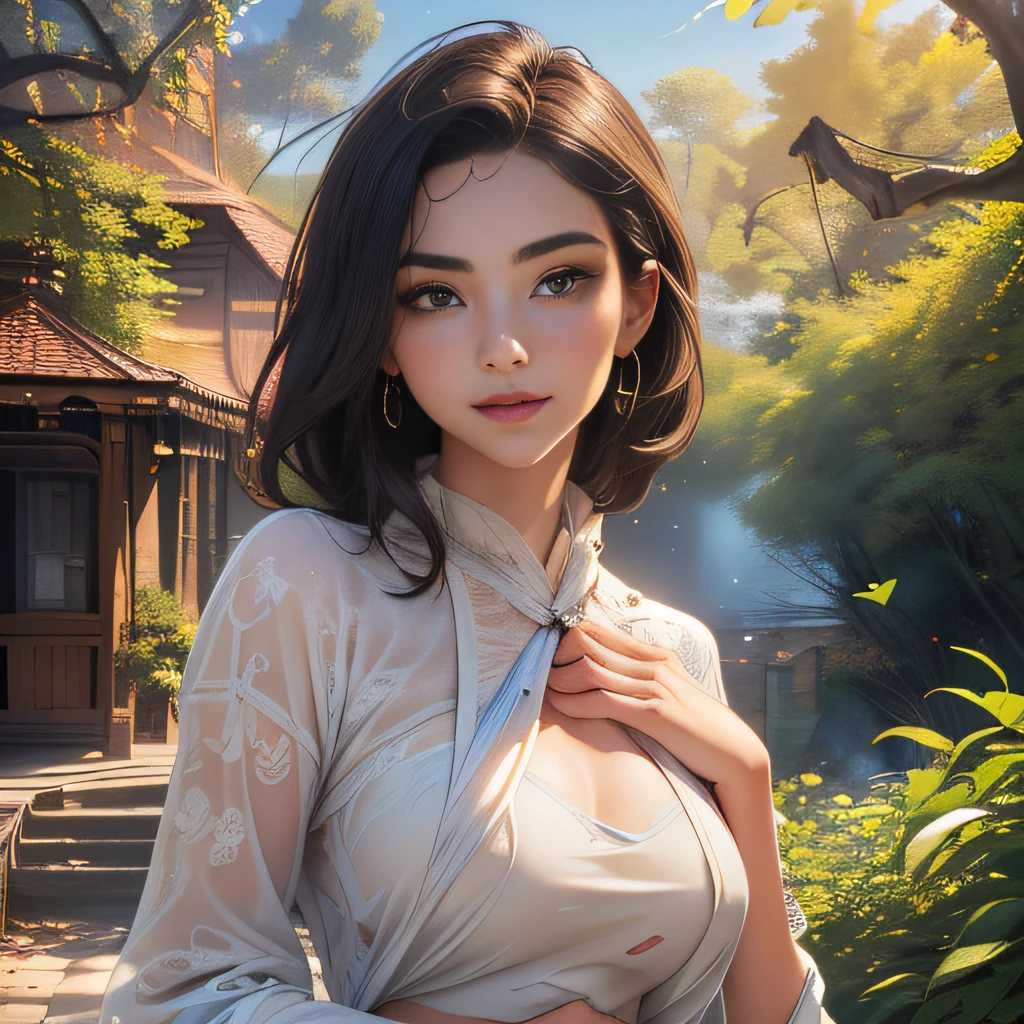 (Extremely detailed 8k wallpaper:2), (photo:2), (soigne Beautiful girl:2), (gives a lecture to friends:2), detailed (Face and eyes), (hyper realistic:1), (highly detailed:1), (epic realistic:1), rim light, (maximum details:1), cozy, (fullbody:1.3), (looking at viewer:2), (Woman's Attractive Qualities:2), (Attractive Woman:2), (Attractive:2), Smile, Intelligence, Empathy, Gracefulness, Sense of Style, Fitness, Grooming, Optimism, (Sensitivity:2), Sincerity, Romantic Gestures, Playfulness, Fashion Sense, (Sensuality:2), Charm, Modesty, Thoughtfulness, (Femininity:1), Flirtatiousness, Warmth, (Physical attractiveness:2), A beautiful smile, A love of life, strength and power, vulnerability, curiosity, wonder, love, (nature background:2), kawaii, waifu, Beautiful breasts, (attractive body:2), (Beautiful body:2), Beautiful pose, attractive pose, (Beautiful legs:1.0), (Beautiful clothes:1), (classic clothes:2), (elegant clothes:2), (European clothes:2), detailed clothes, (skirt:1), (blouse:1), (provocative pose)
