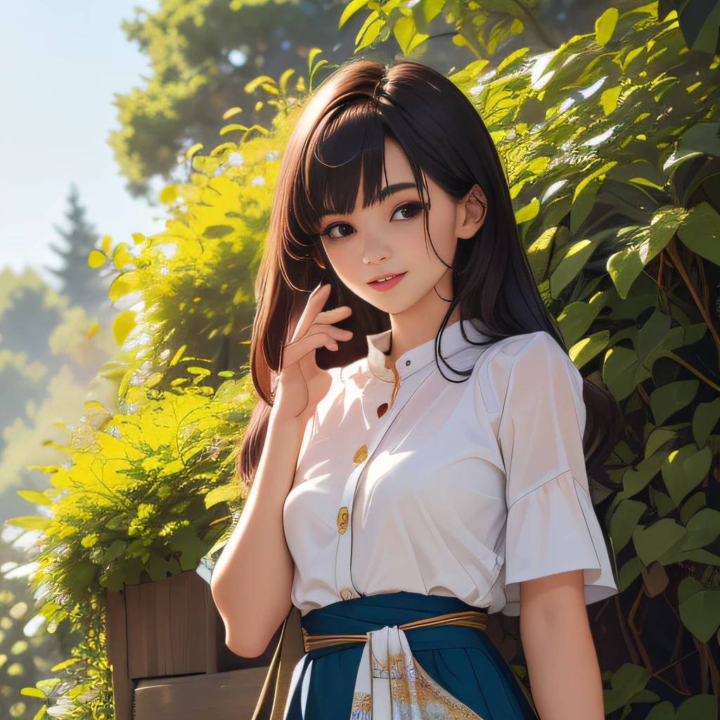 (Extremely detailed 8k wallpaper:2), (photo:2), (22 years old soigne Beautiful girl:2), (gives a lecture to friends:2), detailed (Face and eyes), (hyper realistic:1), (highly detailed:1), (epic realistic:1), rim light, (maximum details:1), cozy, (fullbody:1.3), (looking at viewer:2), (Woman's Attractive Qualities:2), (Attractive Woman:2), (Attractive:2), Smile, Intelligence, Empathy, Gracefulness, Sense of Style, Fitness, Grooming, Optimism, (Sensitivity:2), Sincerity, Romantic Gestures, Playfulness, Fashion Sense, (Sensuality:2), Charm, Modesty, Thoughtfulness, (Femininity:1), Flirtatiousness, Warmth, (Physical attractiveness:2), A beautiful smile, A love of life, strength and power, vulnerability, curiosity, wonder, love, (nature background:2), kawaii, waifu, Beautiful breasts, (attractive body:2), (Beautiful body:2), Beautiful pose, attractive pose, (Beautiful legs:1.0), (Beautiful clothes:1), (classic clothes:2), (elegant clothes:2), (European clothes:2), detailed clothes, (skirt:1), (blouse:1), (provocative pose)