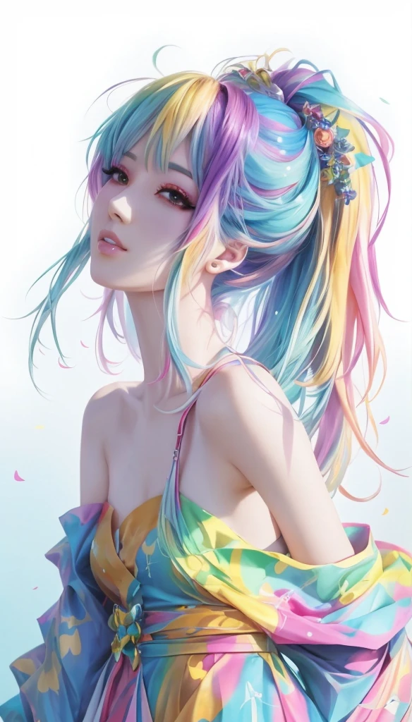 anime girl with colorful hair and a colorful dress, rossdraws pastel vibrant, rossdraws cartoon vibrant, anime style 4 k, beautiful anime portrait, artgerm colorful!!!, ! dream artgerm, beautiful anime girl, anime styled digital art, anime art wallpaper 4k, anime art wallpaper 4 k, digital anime art, extremely detailed artgerm