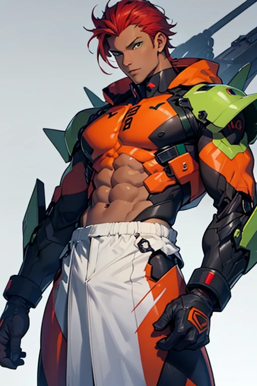 A tall muscular boy , Naked , Legs spread , (The whole body of the character),impact , Sweaty , Wet , Seductive , Bigboobs , large bulge , big balls ,, From the knees , big assa,mechs,punky style