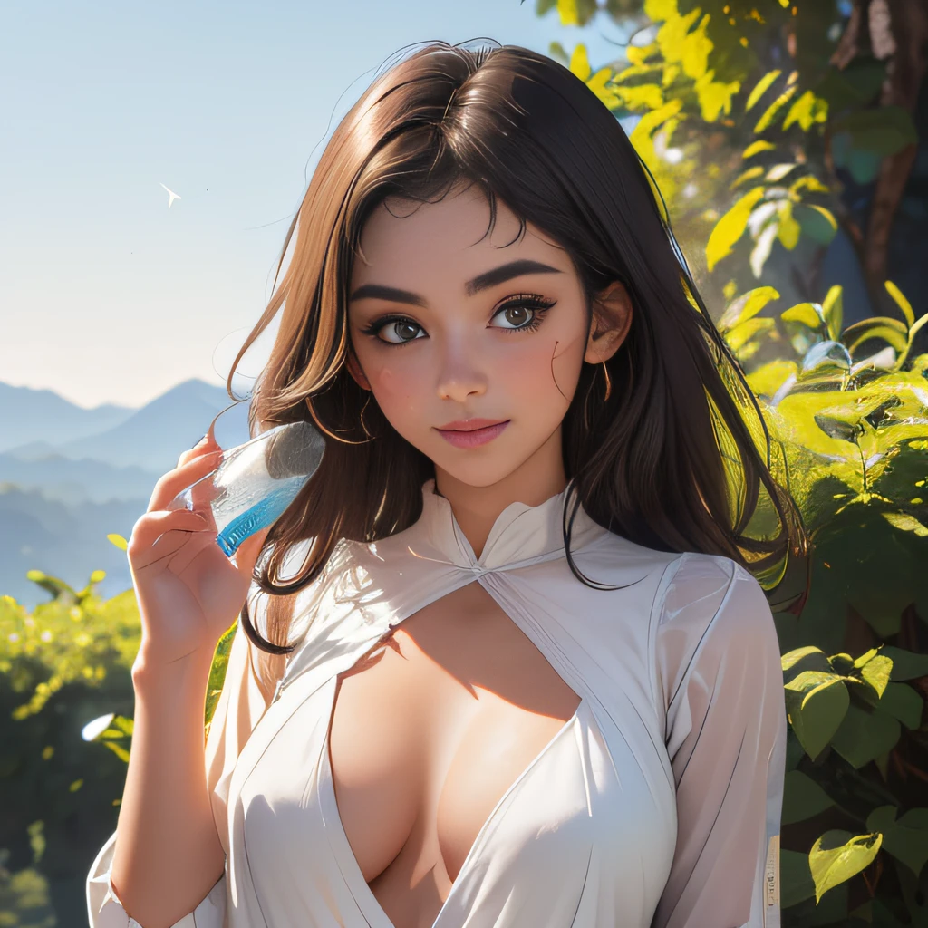 (Extremely detailed 8k wallpaper:2), (photo:2), (22 years old soigne Beautiful girl:2), (gives a lecture to friends:2), detailed (Face and eyes), (hyper realistic:1), (highly detailed:1), (epic realistic:1), rim light, (maximum details:1), cozy, (fullbody:1.3), (looking at viewer:2), (Woman's Attractive Qualities:2), (Attractive Woman:2), (Attractive:2), Smile, Intelligence, Empathy, Gracefulness, Sense of Style, Fitness, Grooming, Optimism, (Sensitivity:2), Sincerity, Romantic Gestures, Playfulness, Fashion Sense, (Sensuality:2), Charm, Modesty, Thoughtfulness, (Femininity:1), Flirtatiousness, Warmth, (Physical attractiveness:2), A beautiful smile, A love of life, strength and power, vulnerability, curiosity, wonder, love, (nature background:2), kawaii, waifu, Beautiful breasts, (attractive body:2), (Beautiful body:2), Beautiful pose, attractive pose, (Beautiful legs:1.0), (Beautiful clothes:1), (classic clothes:2), (elegant clothes:2), (European clothes:2), detailed clothes, (skirt:1), (blouse:1), (provocative pose)