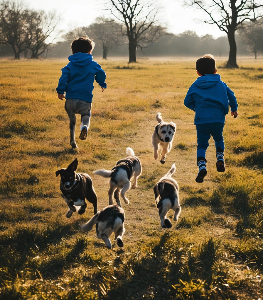 Fourteen year old boy playing with dog, Dark Hair, Cyan eyes, Black-coloured clothes