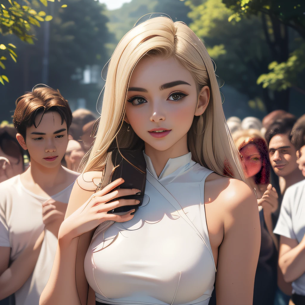 (Extremely detailed 8k wallpaper:2), (photo:2), (soigne Beautiful girl:2), (gives a lecture to friends:2), detailed (Face and eyes), (hyper realistic:1), (highly detailed:1), (epic realistic:1), rim light, (maximum details:1), cozy, (fullbody:1.3), (looking at viewer:2.0), (Woman's Attractive Qualities:2), (Attractive Woman:2), (Attractive:2), Smile, Intelligence, Empathy, Gracefulness, Sense of Style, Fitness, Grooming, Optimism, (Sensitivity:2), Sincerity, Romantic Gestures, Playfulness, Fashion Sense, (Sensuality:2), Charm, Modesty, Thoughtfulness, (Femininity:1), Flirtatiousness, Warmth, (Physical attractiveness:2), A beautiful smile, A love of life, strength and power, vulnerability, curiosity, wonder, love, (nature background:2), kawaii, waifu, Beautiful breasts, (attractive body:2), (Beautiful body:2), Beautiful pose, attractive pose, (Beautiful legs:1.0), (spread legs:1.0), (Beautiful clothes:1), (classic clothes:2), (elegant clothes:2), (European clothes:2), detailed clothes, (skirt:1), (blouse:1), (provocative pose)