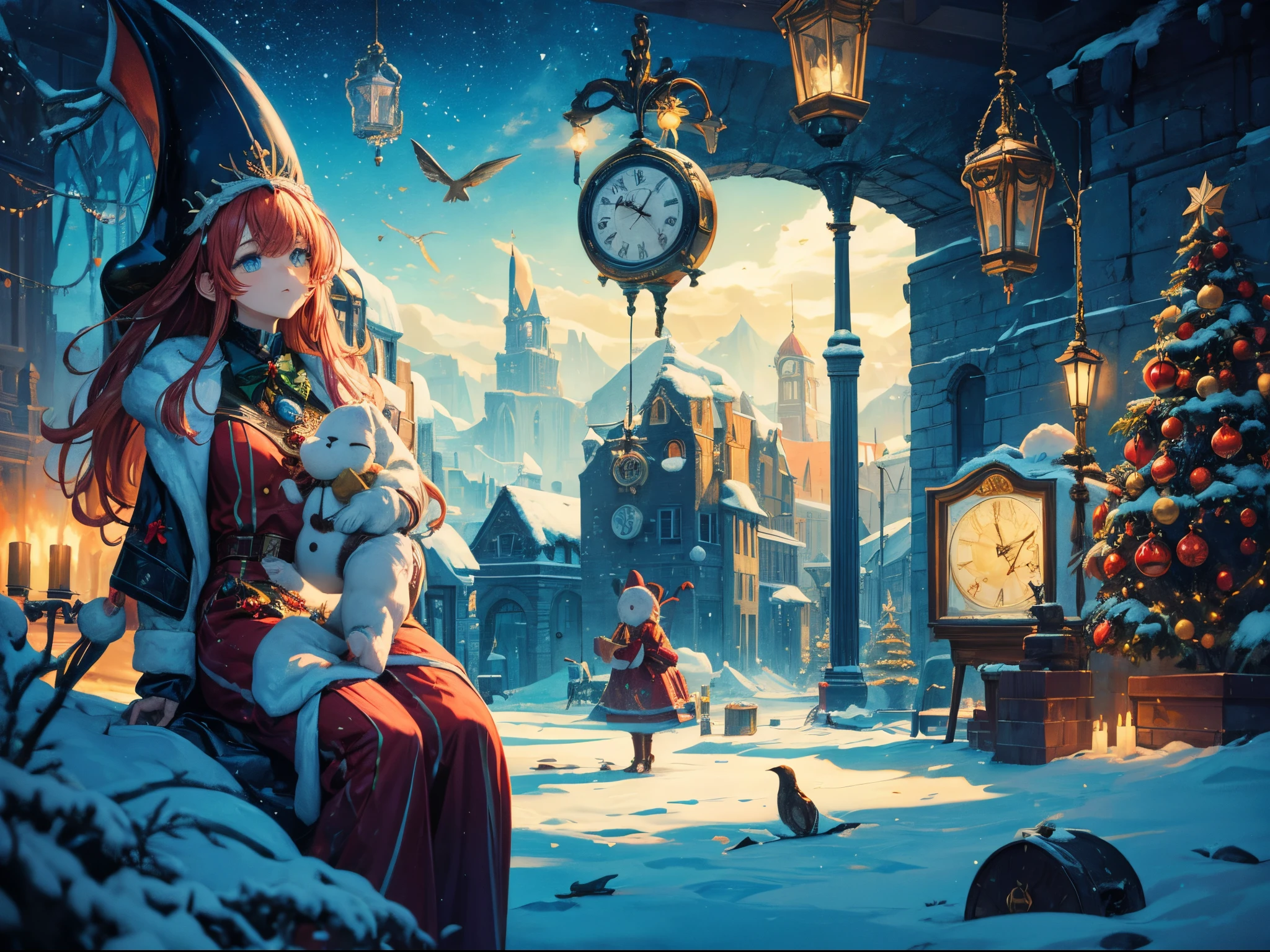 A surreal Christmas scene inspired by Salvador Dali, featuring melting clocks, whimsical ornaments, and dreamlike landscapes.