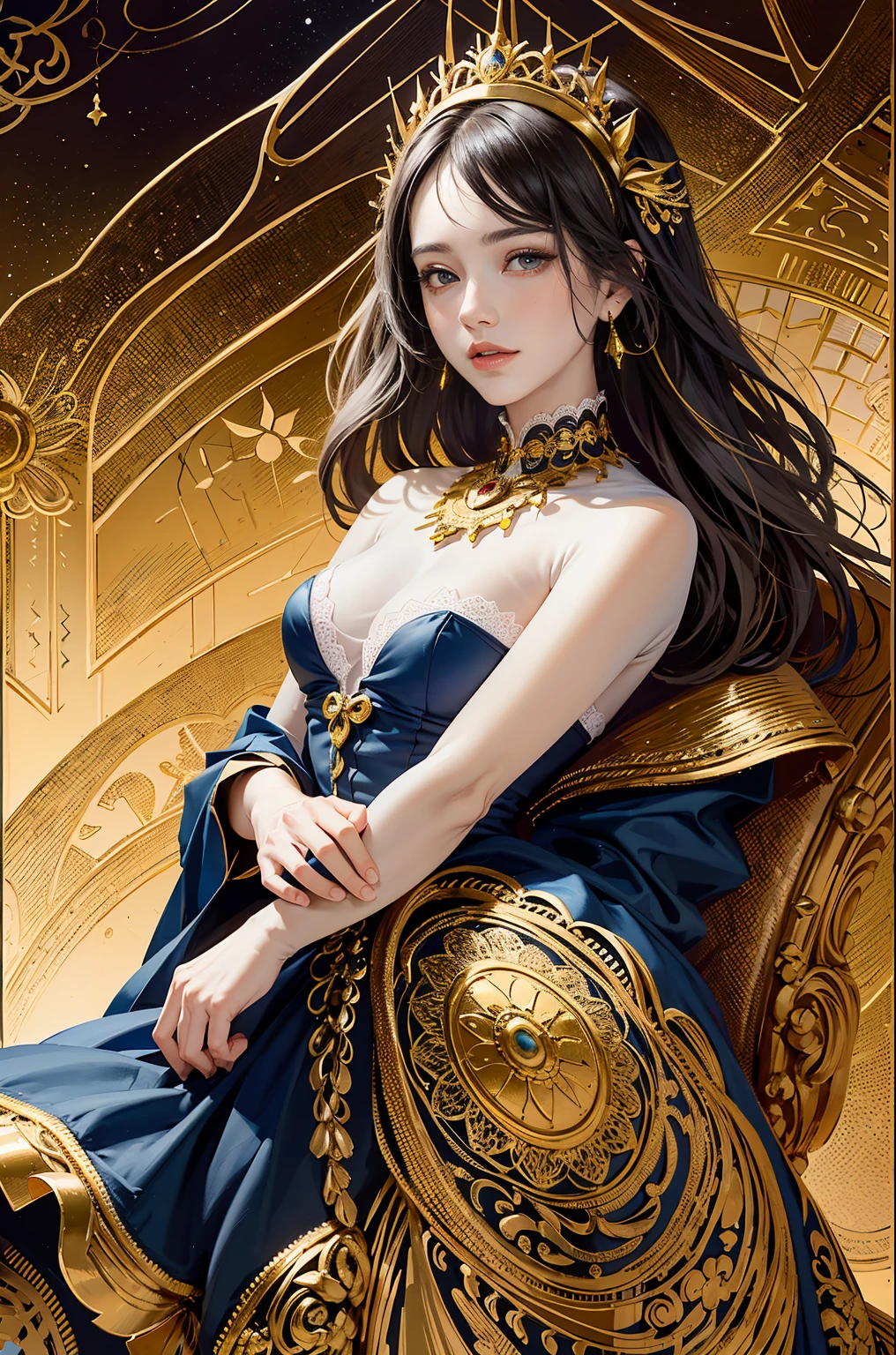 (masterpiece, top quality, best quality, official art, beautiful and aesthetic:1.2), (1girl), extreme detailed,colorful,highest detailed, official art, unity 8k wallpaper, ultra detailed, beautiful and aesthetic, beautiful, masterpiece, best quality, (zentangle, mandala, tangle, entangle) ,holy light,gold foil,gold leaf art,glitter drawing, PerfectNwsjMajic