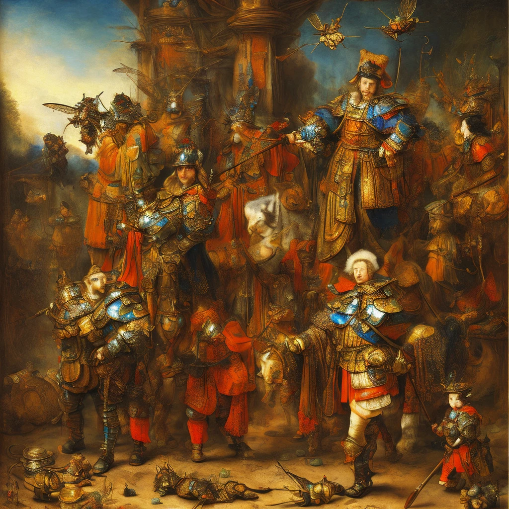 Rembrandt's Light　High-density and realistic girl　absurderes　
gotik　armor　Insect humans　Composition like Yoshitoshi Kano
