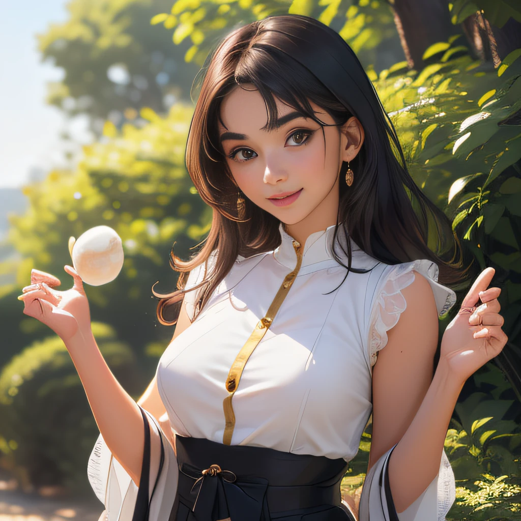 (Extremely detailed 8k wallpaper:2), (photo:2), (26 years old soigne Beautiful girl:2), (gives a lecture to friends:2), detailed (Face and eyes), (hyper realistic:1), (highly detailed:1), (epic realistic:1), rim light, (maximum details:1), cozy, (fullbody:1.3), (looking at viewer:2), (Woman's Attractive Qualities:2), (Attractive Woman:2), (Attractive:2), Smile, Intelligence, Empathy, Gracefulness, Sense of Style, Fitness, Grooming, Optimism, (Sensitivity:2), Sincerity, Romantic Gestures, Playfulness, Fashion Sense, (Sensuality:2), Charm, Modesty, Thoughtfulness, (Femininity:1), Flirtatiousness, Warmth, (Physical attractiveness:2), A beautiful smile, A love of life, strength and power, vulnerability, curiosity, wonder, love, (nature background:2), kawaii, waifu, Beautiful breasts, (attractive body:2), (Beautiful body:2), Beautiful pose, attractive pose, (Beautiful legs:1.0), (Beautiful clothes:1), (classic clothes:2), (elegant clothes:2), (European clothes:2), detailed clothes, (skirt:1), (blouse:1), (provocative pose)