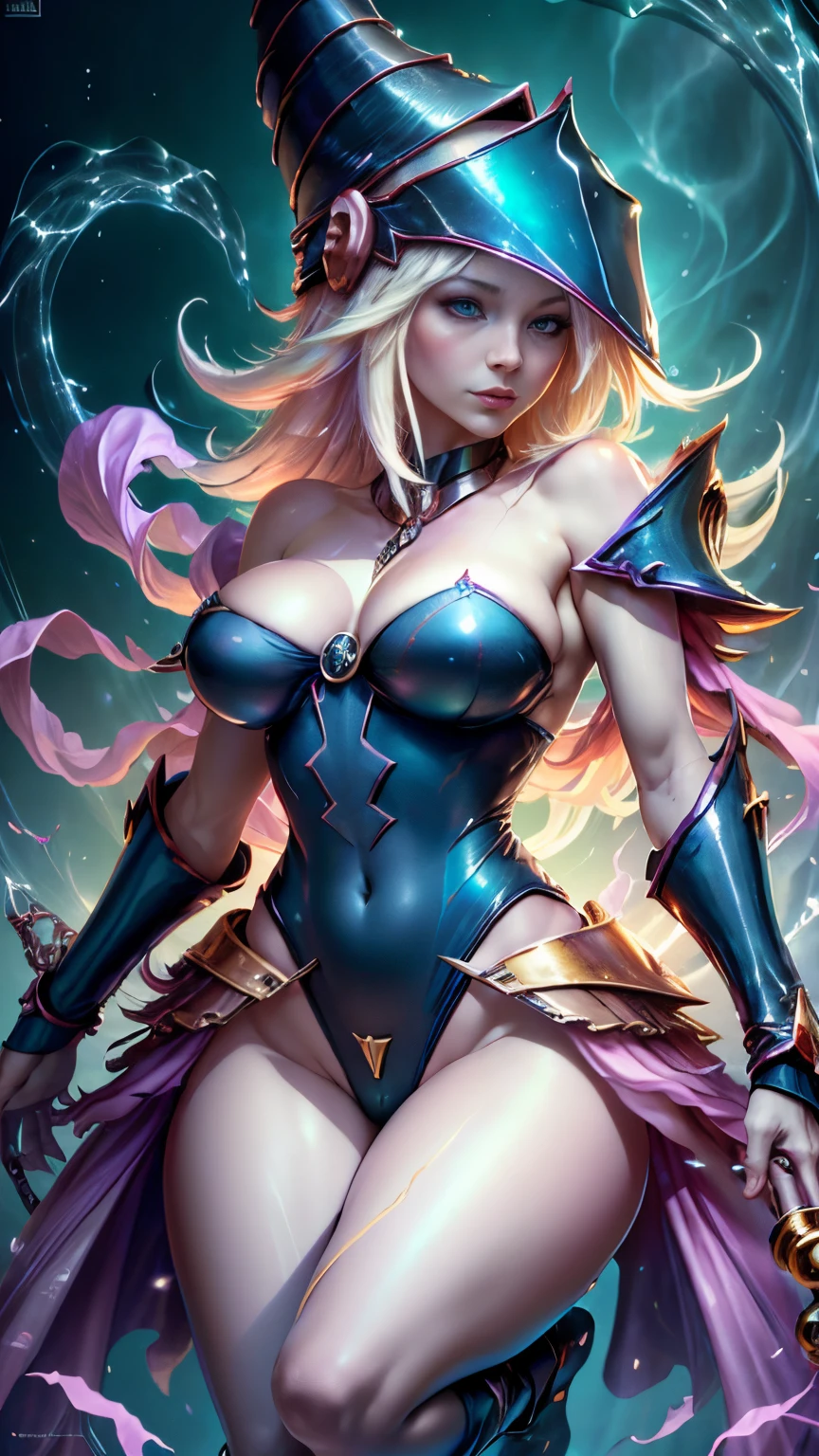 Kinematic,The photorealistic dark wizard gils as an albino angel,colores vibrantes,fantasy,warm hue,surrealista,Photorealistic masterpiece with 8k resolution by Aaron Horkey and Jeremy Mann,Professional Photography,Volumetric Lighting Maximalist Photoillustration by Marton Bobzert,Intricately detailed 8K resolution concept art,complejo,elegante,expansivo,fantastical,Mythical Clouds. Pose sejustiva y seductora.