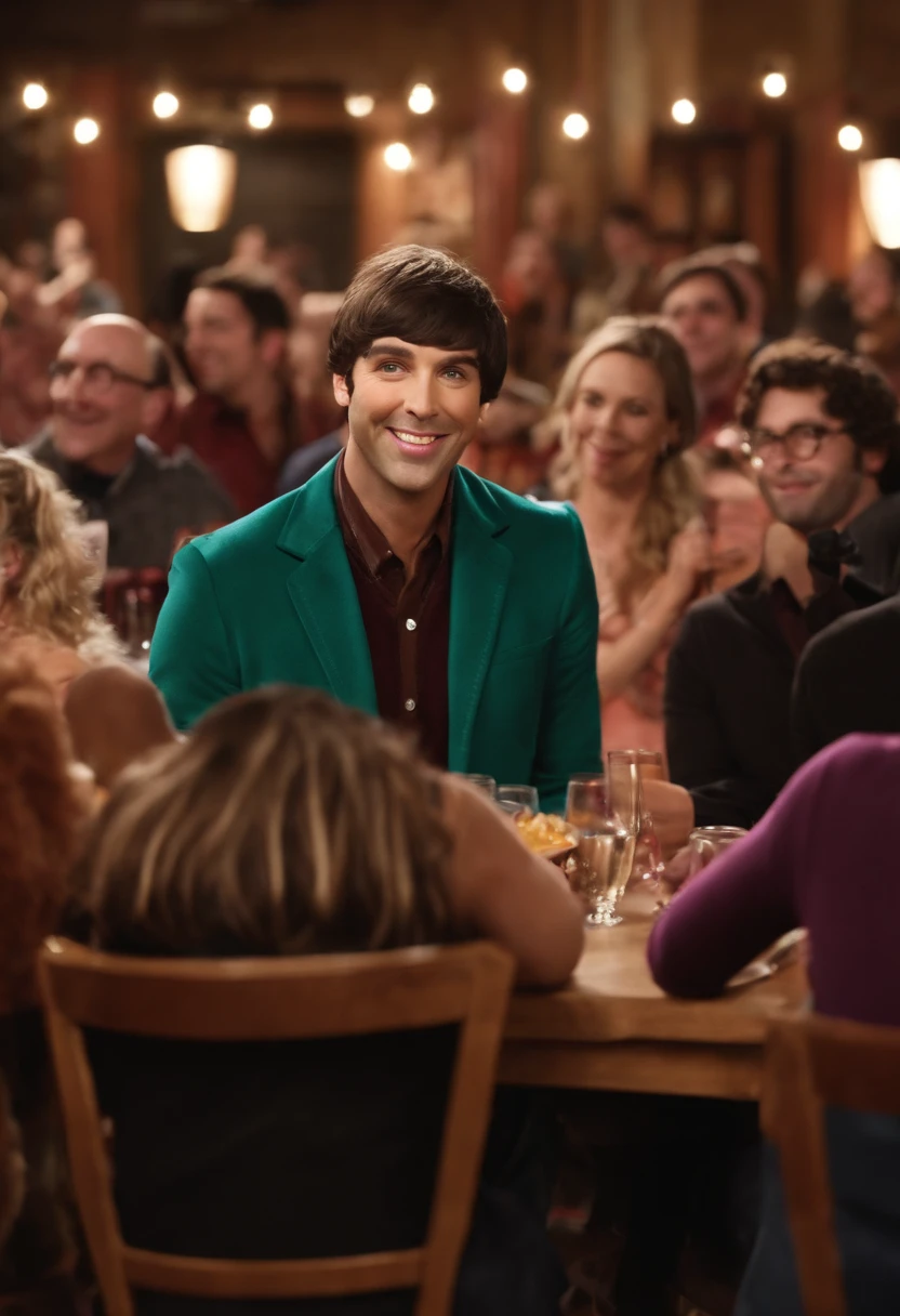 A photo of Howard at a trivia night event, surrounded by teams competing in a lively atmosphere.,The Big Bang Theory,Woward is a man with a large nose, brown bowl cut, and wears turtlenecks, male