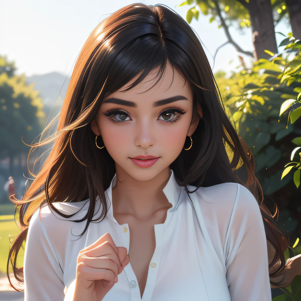 (Extremely detailed 8k wallpaper:2), (photo:2), (26 years old soigne Beautiful girl:2), (gives a lecture to friends:2), detailed (Face and eyes), (hyper realistic:1), (highly detailed:1), (epic realistic:1), rim light, (maximum details:1), cozy, (fullbody:1.3), (looking at viewer:2), (Woman's Attractive Qualities:2), (Attractive Woman:2), (Attractive:2), Smile, Intelligence, Empathy, Gracefulness, Sense of Style, Fitness, Grooming, Optimism, (Sensitivity:2), Sincerity, Romantic Gestures, Playfulness, Fashion Sense, (Sensuality:2), Charm, Modesty, Thoughtfulness, (Femininity:1), Flirtatiousness, Warmth, (Physical attractiveness:2), A beautiful smile, A love of life, strength and power, vulnerability, curiosity, wonder, love, (nature background:2), kawaii, waifu, Beautiful breasts, (attractive body:2), (Beautiful body:2), Beautiful pose, attractive pose, (Beautiful legs:1.0), (Beautiful clothes:1), (classic clothes:2), (elegant clothes:2), (European clothes:2), detailed clothes, (skirt:1), (blouse:1), (provocative pose)