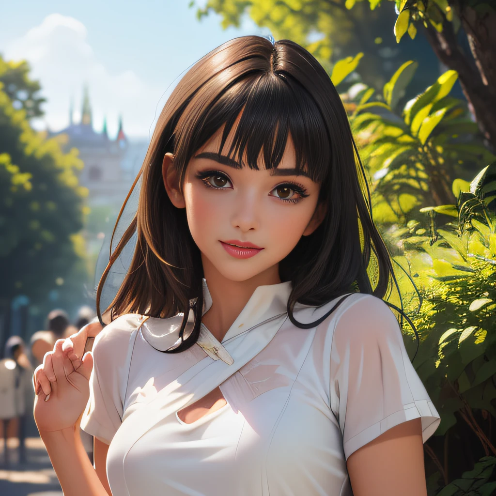(Extremely detailed 8k wallpaper:2), (photo:2), (26 years old soigne Beautiful girl:2), (gives a lecture to friends:2), detailed (Face and eyes), (hyper realistic:1), (highly detailed:1), (epic realistic:1), rim light, (maximum details:1), cozy, (fullbody:1.3), (looking at viewer:2), (Woman's Attractive Qualities:2), (Attractive Woman:2), (Attractive:2), Smile, Intelligence, Empathy, Gracefulness, Sense of Style, Fitness, Grooming, Optimism, (Sensitivity:2), Sincerity, Romantic Gestures, Playfulness, Fashion Sense, (Sensuality:2), Charm, Modesty, Thoughtfulness, (Femininity:1), Flirtatiousness, Warmth, (Physical attractiveness:2), A beautiful smile, A love of life, strength and power, vulnerability, curiosity, wonder, love, (nature background:2), kawaii, waifu, Beautiful breasts, (attractive body:2), (Beautiful body:2), Beautiful pose, attractive pose, (Beautiful legs:1.0), (Beautiful clothes:1), (classic clothes:2), (elegant clothes:2), (European clothes:2), detailed clothes, (skirt:1), (blouse:1), (provocative pose)