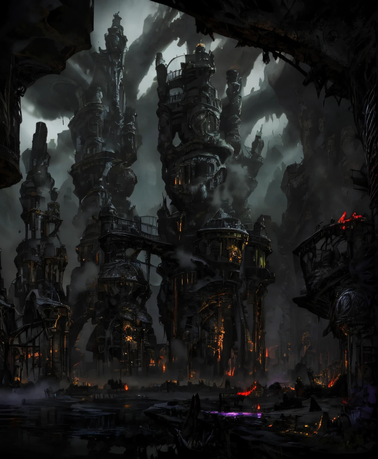 best quality,highres,horrific,demonic,black knight,armor,blood red details,inhospitable,desolate environment,horror atmosphere,close-up photography,vivid colors,grim,shadows,darkness,mysterious,menacing,ominous,foreboding,misty ruins,weathered stones,eerie mist,ominous fog,lit torches,crimson moonlight,dreadful,haunting,scary,terrifying