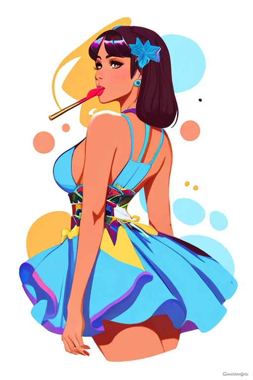 uma mulher em um vestido azul comendo uma casquinha de sorvete, soda themed girl, in style of digital illustration, cartoon style illustration, fabulous illustrations, pintura realista da bonito, Lois Ross, estilo de arte vetorial, estilo de arte dos desenhos animados, full color illustration, mulher bonito, bela arte digital, Arte Pinup, illustration style, pintura digital dos desenhos animados, arte digital detalhada bonito, illustration art