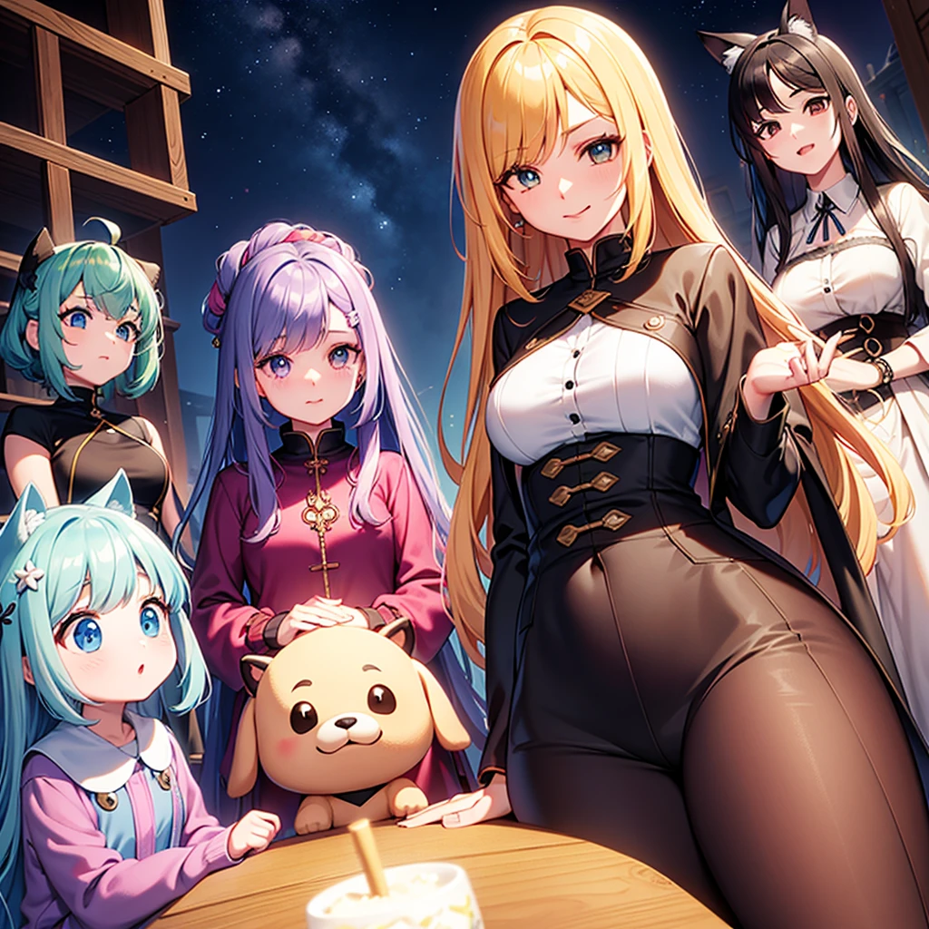 超A high resolution, NFFSW, best aesthetic, best quality, masutepiece, avatar plano, perfect  lighting、(colorido、Cores vivas: 1.4)、one dog、Pintura, Tem cabelo iridescente,　is shy, um sorriso, adornos de cabelo, Chibi, fundo simples, brinco, joias, fechaduras laterais, grandes olhos ovais,avatar plano,  fundo simples, Um cabelo escuro,
