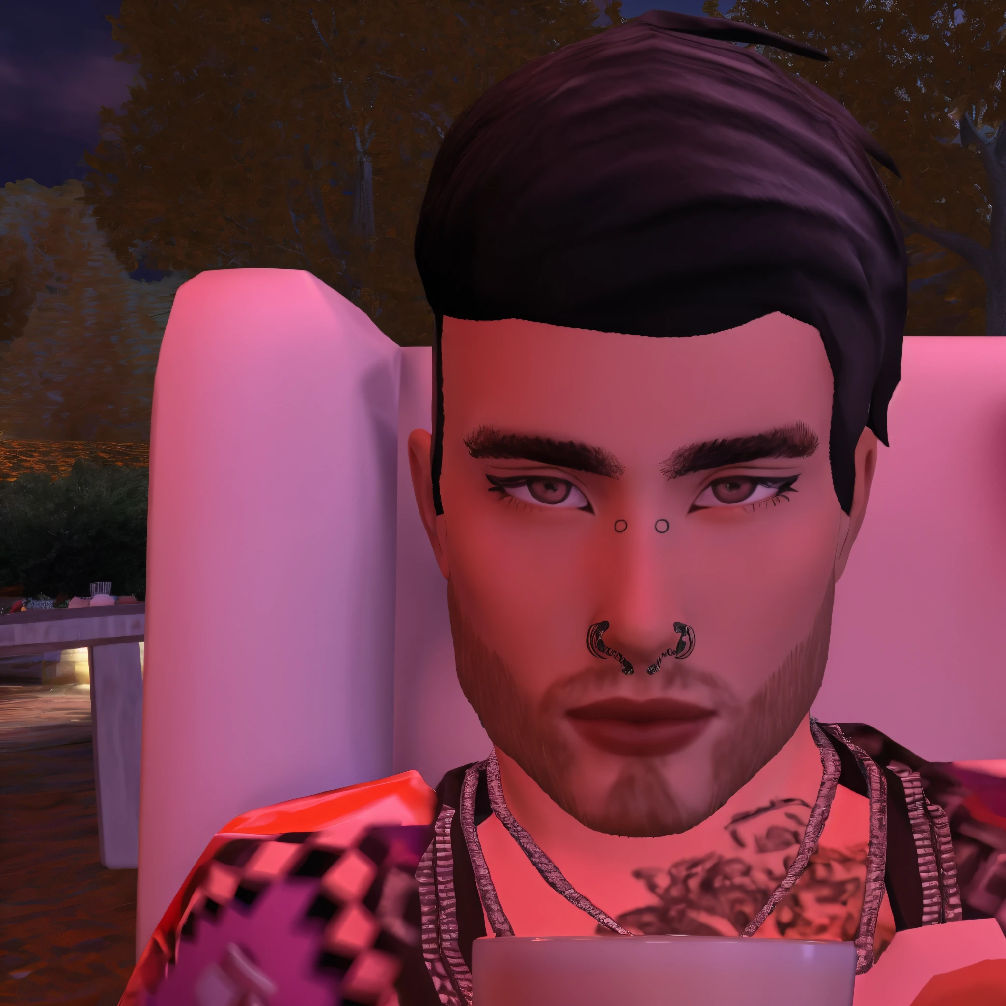 there is a man sitting in a chair with a cup of coffee, is ((Drink a cup of tea)), El Sr. Robert is drinking fresh tea, Avatar de Second Life, con una taza blanca, conseguir sus tacos y bebida), Drink an iced strawberry latte, con una taza de chocolate caliente, IMVU, drinking tea, drinking coffee, drinking a coffee
