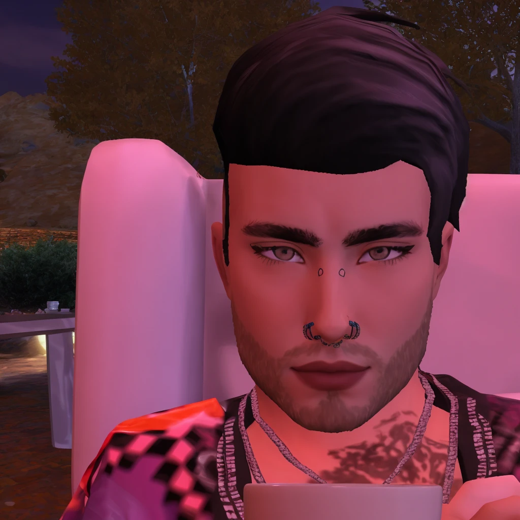 there is a man sitting in a chair with a cup of coffee, is ((Drink a cup of tea)), El Sr. Robert is drinking fresh tea, Avatar de Second Life, con una taza blanca, conseguir sus tacos y bebida), Drink an iced strawberry latte, con una taza de chocolate caliente, IMVU, drinking tea, drinking coffee, drinking a coffee