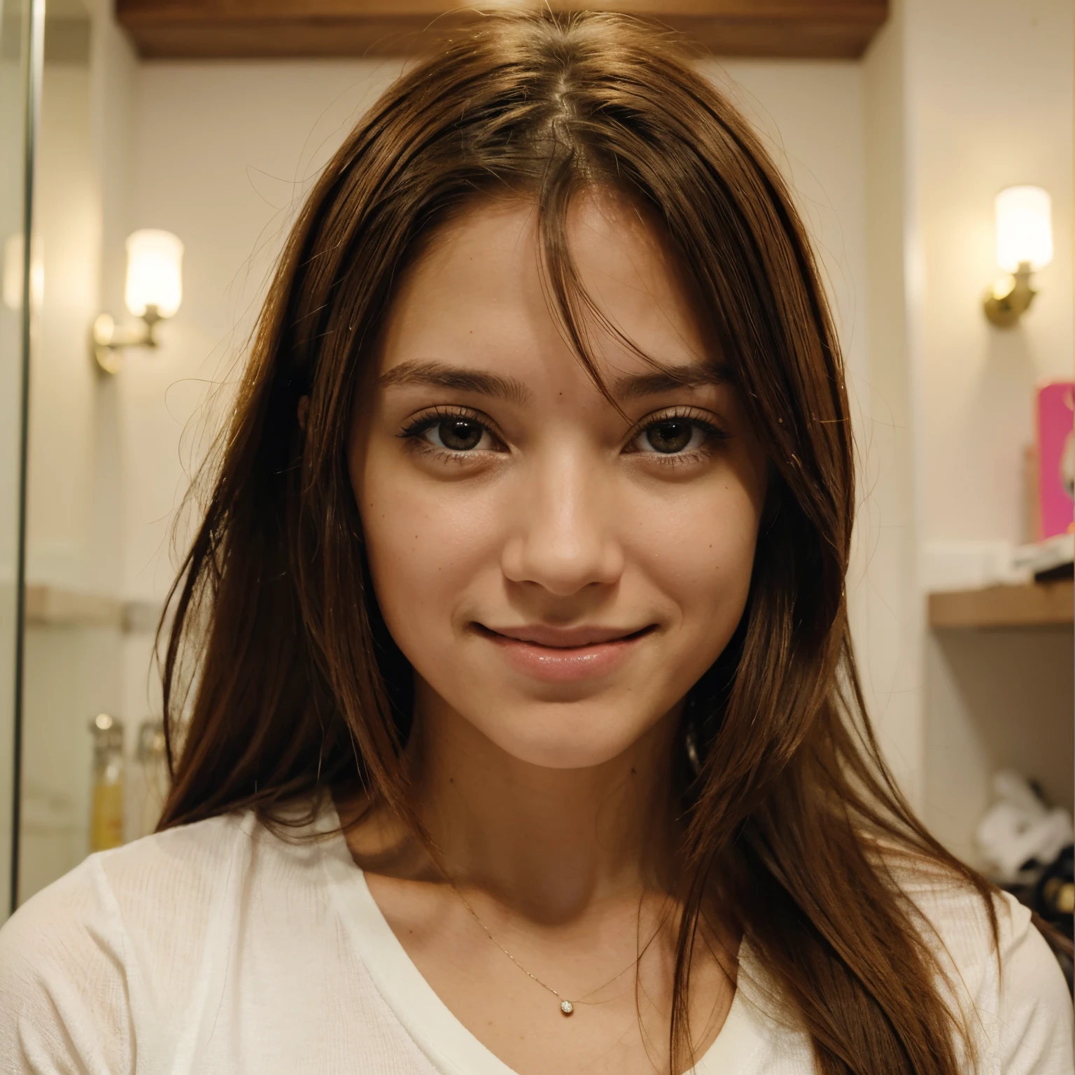 Chica con pelo largo color castalo claro y ojos color caramelo, Let it be a clear test and like to smile, y que sea muy guapa