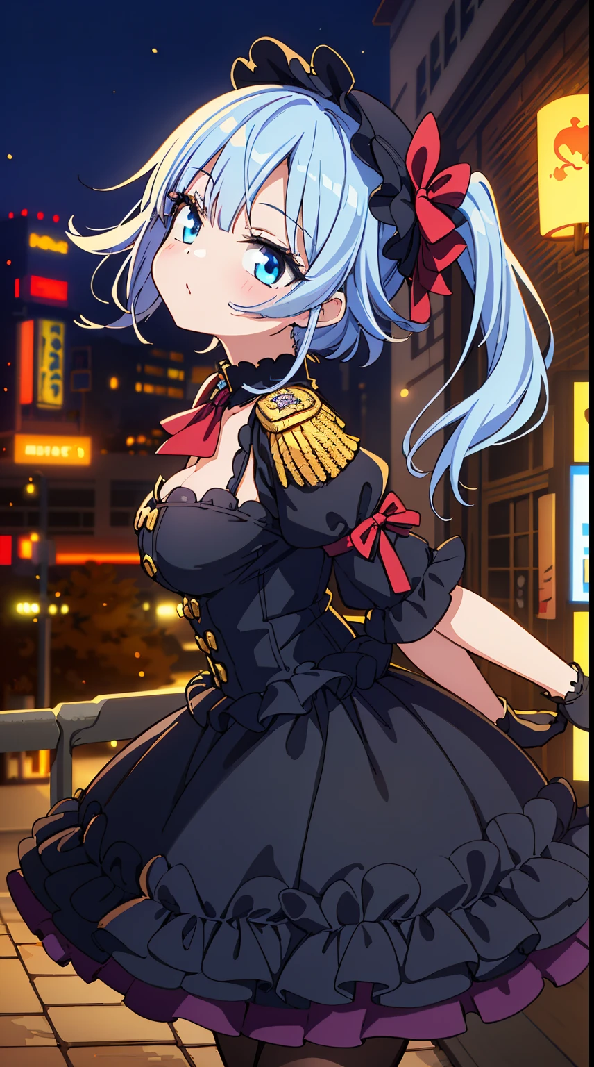 (Absurd realistic structure details),(High resolution complex and detailed text quality),(High-resolution microstructure、High Poly 3D Rendering Correction),Methods of geometry,Careful explanatory anatomy, 
BREAK,


1 person,Solo,(Cute:1.5),(Chibi:0.6),(kawaii:1.5),(Lori:0.5),(17 years old girl),Very detailed,colourfull,highest details,Clear skin,Beautiful skin,Shy,Very detailed,colourfull,highest details,Clear skin,Beautiful skin,Shy skin,1 beautiful girl,{Heterochromia,pale blue eyes,pale green eyes:1.9},star eye silhouette, BREAK,(pale blue hair, Medium length:1.4),(Side Ponytail,A little curly hair,Single-sided twisted blade,Princess Cut:1.3),(cleavage of the breast,Large breasts,Beautiful , gleaming skin,Clear skin, Beautiful skin,(best quality face),(Top quality glowing eyes), 

BREAK (Black and Gold theme:1.4), ((Gothic Lolita Dress, black military top):1.3), (black sundress with collar:1.4), (black multilayer skirt with red ruffles:1.4), (Black Peak Cap:1.4), ((Short sleeve, Bishop Sleeve):1.3), ((Gold epaulette, gold aiguilette):1.3), (Black Gloves:1.3), (double breasted dress:1.3), ((Lace, exquisite gold embroidery):1.2), (Dark brown pantyhose:1.3), (military boots with lace up:1.1),
BREAK (Red Theme:1.2), (Red tie:1.4), (red lines on dress:1.2),


BREAK,(Sunset), (There is a picture of a road made of electric wires and poles......, anime countryside landscape, Anime Background Art, Anime landscapes, very detailed illustration.", anime style cityscape, style of makoto shinkai, anime backgrounds, Anime landscapes, in the style of makoto shinkai, painted in anime painter studio:1.3),Waterfall,depth of fields,a closed mouth,(Osaka in Autumn:1.55), blush, bottles, (Look back:0.6), (Sexy Pose:1.2), (tilt head:1.1),   

BREAK, (Dynamic Angle,from the front side:1.2), wakame,wakame,wakame,


BREAK,(Blurry background:1.3),(absurderes, hight resolution, Super Detail Art),cel shading,Clear Color, Lonely optical effect, Beautiful pictures, Bright glow, mystic atmosphere,(Close-up of girl:1.1), (Bright glow, Light particle effect, light  leaks, Aerial effects:1.1), clean line drawings,Clear Color, Beautiful pictures,
