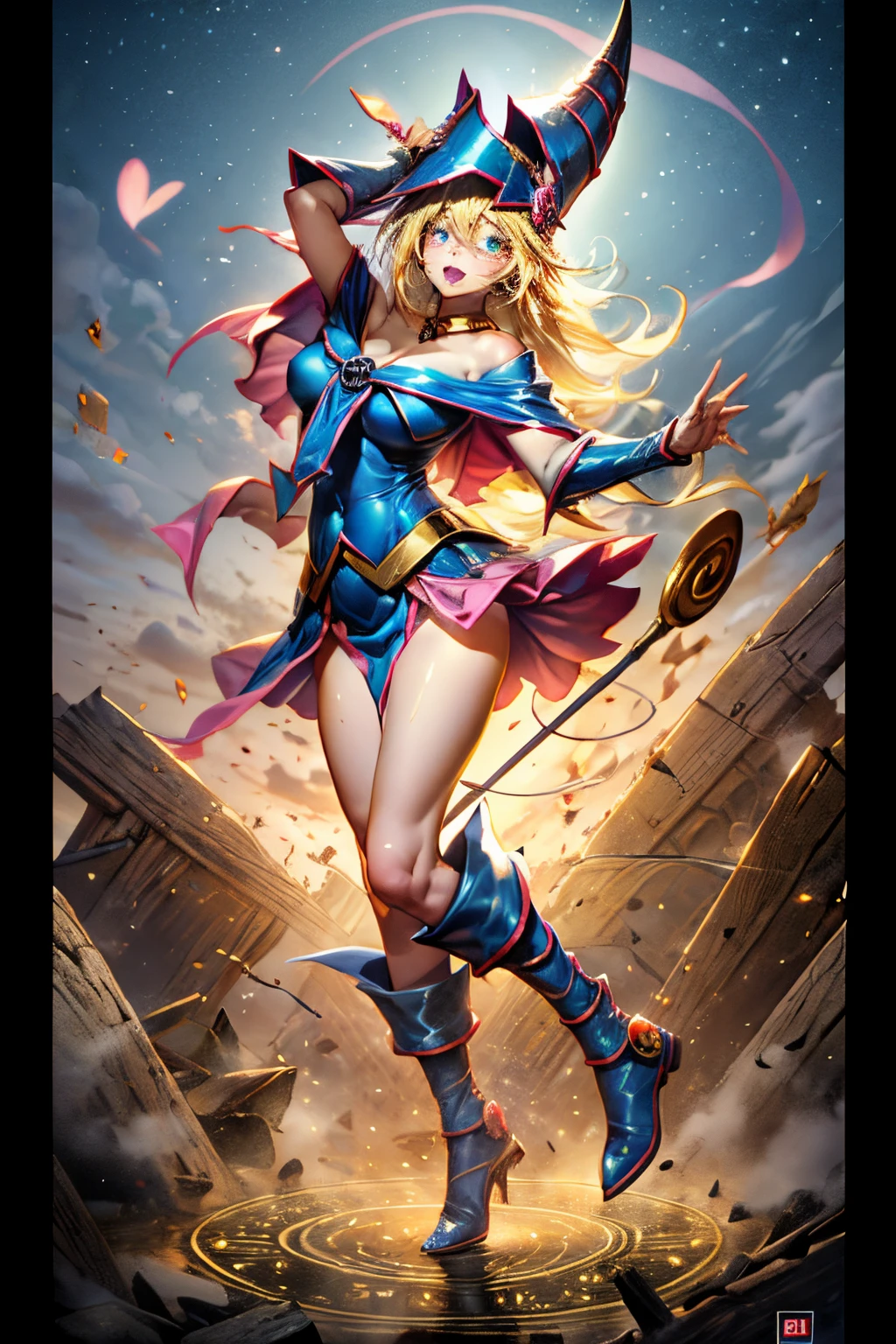 Dark magician gilejor calidad)), ((obra maestra)), (detallada), rubia, delgado , delgado , seductive succubus, ethereal beauty, Perched on a pink-flowered tree, (fantasy illustration: 1.3), mirada encantadora, cautivadora pose, chica dark magician gils sola, delicadas alas de mariposa, encanto de otro mundo, mystical sky, (Luis Royo:1.2), (Yoshitaka Amano:1.1), Moonlit morning, colores suaves, (nubes detalladas:1.3), (high resolution:1.2) ( dragon flying in the sky) vestido, piernas colgando sobre el estanque, Diosa griega, realista, realismo, cuerpo sexy, desert landscape