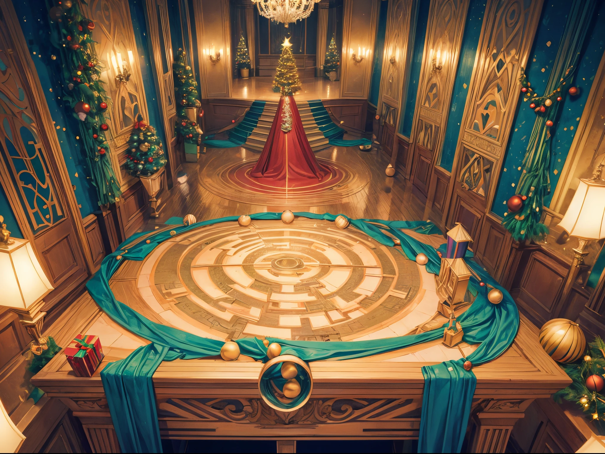 A Christmas maze inspired by the impossible geometry of M.C. Escher, with twisting paths leading to festive surprises.