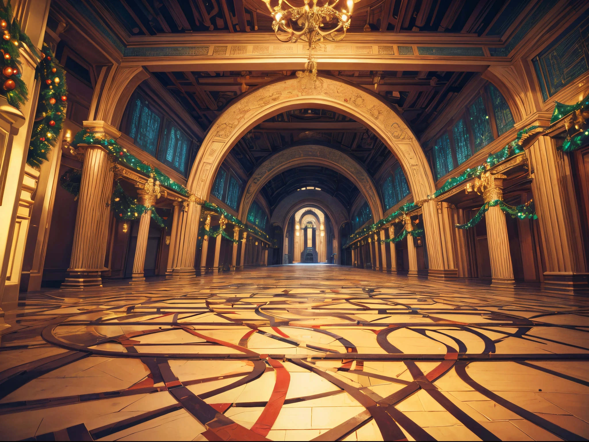 A Christmas maze inspired by the impossible geometry of M.C. Escher, with twisting paths leading to festive surprises.