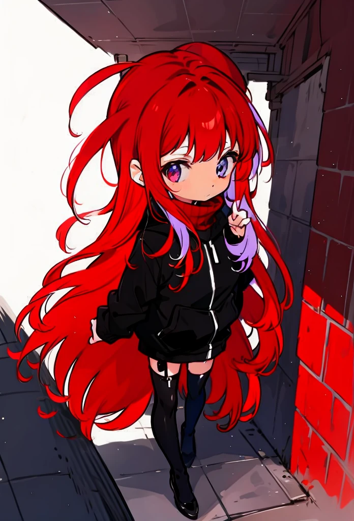 goth girl, bottomless, covering crotch, grey hoodie, dark red hair, twintails,embarassed, blue eyes, ear piercings, black nails, pale skin, skinny body