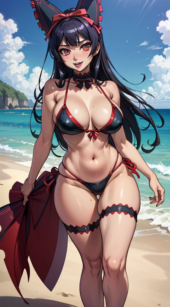 (best quality:1.3),  Rory Mercury  , (nitidez nos olhos),  peituda, clivagem, sedutora, sexy, body curvy, bunda grande, peitos grandes, (bikini) , (beach)