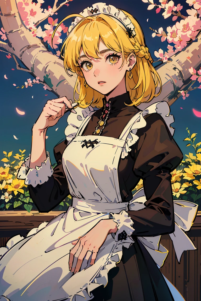 (((((((ruboroso,lindas mejillas,yellow hair，gothic maid apron with flower))))))，((1girl,solamente,asombroso,Linda chica coreana de raza mixta，Cara flaca,))(Obra maestra,La mejor calidad, Arte oficial, beautiful and aesthetic:1.2),((Disco duro,golden ratio,)) (16k),((sakura petals,pedazos de nieve)),(physically based representation),((((en un desierto,Por la noche,)))) (((HighDetailskin,)))，((corona de cabello)),((((Pelos detallados|Cabello Medio|Trenza francesa|nudo superior|cabello empapado|Cola de caballo lateral|Ahoge)))),Esbelto,Thicc,(masterpiece sidelighting),(El brillo),(cabello hermoso,Hermosos ojos,）[[dedos y manos delicados:0.55]::0.85],(Dedos de detalle),(((Calidad superior,)))),((Unbelievable ridiculous quality,)),((sumamente_Detallado_ojos_y_cara)),Chica de cine,(dynamic setting: 1.2),brillante, (fotorrealista), ((cinta rosa en el cabello)),Ultra-precise depiction, Ultra-detailed depiction