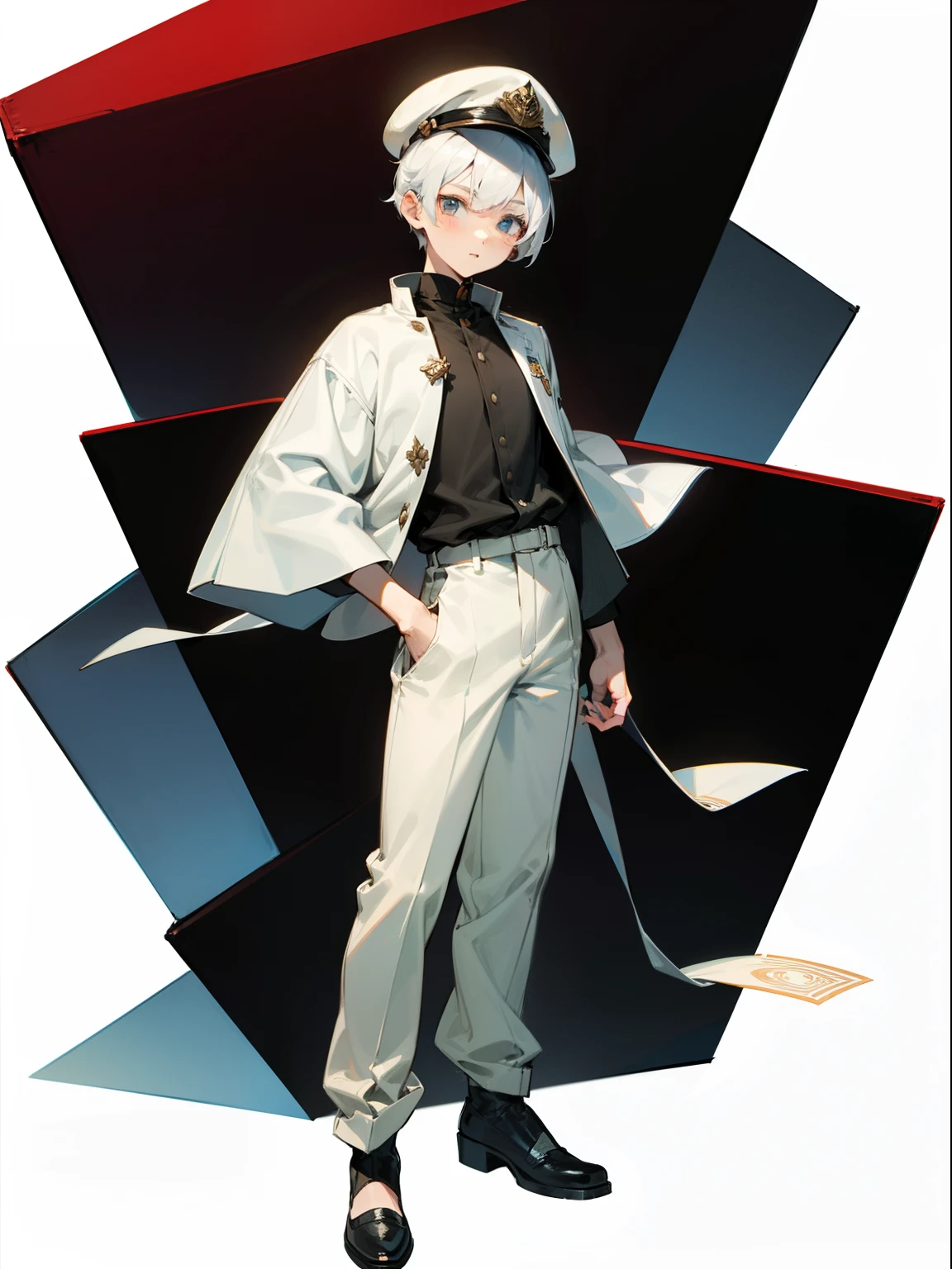 1boy, full - body, Young,short height, Dlrivery boy, white colored hair, with a simple cap, simple clothes