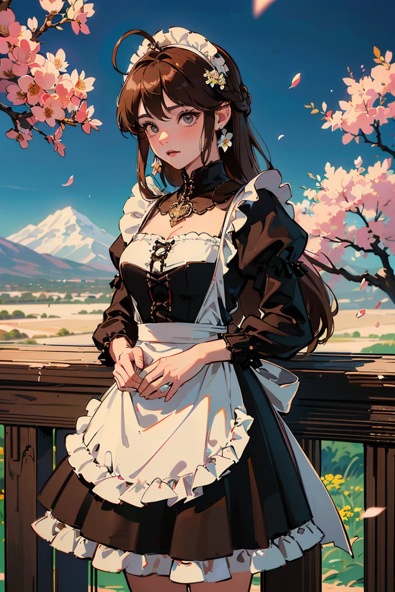 (((((((ruboroso,lindas mejillas,brown hair，gothic maid apron with flower))))))，((1girl,solamente,asombroso,Linda chica coreana de raza mixta，Cara flaca,))(Obra maestra,La mejor calidad, Arte oficial, beautiful and aesthetic:1.2),((Disco duro,golden ratio,)) (16k),((sakura petals,pedazos de nieve)),(physically based representation),((((en un desierto,Por la noche,)))) (((HighDetailskin,)))，((corona de cabello)),((((Pelos detallados|Cabello Medio|Trenza francesa|nudo superior|cabello empapado|Cola de caballo lateral|Ahoge)))),Esbelto,Thicc,(masterpiece sidelighting),(El brillo),(cabello hermoso,Hermosos ojos,）[[dedos y manos delicados:0.55]::0.85],(Dedos de detalle),(((Calidad superior,)))),((Unbelievable ridiculous quality,)),((sumamente_Detallado_ojos_y_cara)),Chica de cine,(dynamic setting: 1.2),brillante, (fotorrealista), ((cinta rosa en el cabello)),Ultra-precise depiction, Ultra-detailed depiction