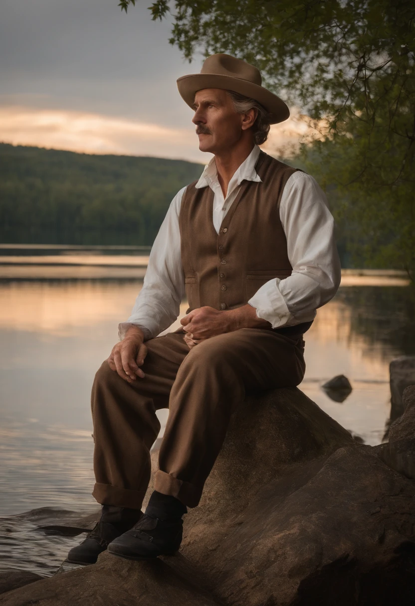 Ahti is captured in a serene lakeside setting, surrounded by mist and the gentle glow of the early morning light. He is holding a traditional Finnish kantele, a string instrument, and appears deep in thought as he gazes across the tranquil waters.,Control,Ahti's appearance is as distinctive as his personality. He is portrayed as a middle-aged man with a unique and intriguing aesthetic.

Ahti has a weathered and rugged appearance, suggesting a life lived close to nature and the elements. He has a strong and slightly weather-beaten face, with deep lines etched across his forehead and around his eyes, hinting at a life filled with wisdom and experience. His eyes are bright and piercing, reflecting a keen intellect and a hint of mischief.

Ahti's salt-and-pepper hair is thinning, with a receding hairline. He has no beard. His hair is slightly unkempt, contributing to his overall unconventional and carefree appearance.

Ahti's attire is equally unique. He is often seen wearing a worn, navy blue janitorial uniform, complete with a matching cap. The uniform is adorned with various patches and emblems, hinting at his long-standing association with the FBC. Despite its worn appearance, the uniform is always clean and neat, suggesting a sense of pride in his role as the janitor.

Around his neck, Ahti wears a pendant or talisman, the specific design and meaning of which remain unknown. This pendant often catches the light, drawing attention to it and further adding to the air of mystery surrounding Ahti.

Ahti's overall demeanor and posture exude a sense of confidence and ease. He moves with a relaxed and unhurried gait, seemingly unaffected by the chaos and supernatural occurrences surrounding him. His presence commands attention, and his enigmatic aura is enhanced by his distinct appearance.

Ahti stands at an average height, with a sturdy and robust build that suggests strength and resilience. His physique is not overly muscular, but there is a sense of underlying power and endurance in his frame. He carries himself with a relaxed and confident posture, often standing tall with his shoulders back.

His weathered face is characterized by a slightly tan complexion, indicating exposure to the elements and a life spent outdoors. Deep lines and wrinkles etch his forehead and the corners of his eyes, hinting at a lifetime of wisdom and experiences. His eyes themselves are a striking shade of blue or gray, possessing a sharp and perceptive gaze that seems to hold more knowledge than he lets on.

Ahti's hair is a mix of gray and silver, cropped short and slightly disheveled. It has a natural, tousled appearance, adding to his rugged charm. His thick, bushy mustache matches the color of his hair and frames his mouth, giving him a distinctive and memorable look.

Facial hair aside, Ahti maintains a clean-shaven appearance, with no other prominent features or facial embellishments. His lips are slightly thin but often curve into a warm and enigmatic smile, revealing a glimpse of his playful nature.

In terms of attire, Ahti is typically seen in a worn and faded navy blue janitorial uniform. The fabric is well-used but meticulously clean, suggesting a meticulous attention to detail. The uniform includes a short-sleeved button-up shirt, trousers, and a matching cap that he often wears low on his forehead. Various patches and badges adorn the uniform, indicating his long-standing association with the FBC.

Ahti's hands, often gloved for his janitorial duties, are weathered and calloused, further emphasizing his hardworking nature. There is a sense of strength and dexterity in his hands, reflecting his ability to handle any task thrown his way.

Overall, Ahti's physical appearance combines ruggedness with a sense of mystery and wisdom. His weathered features, striking eyes, and distinctive mustache contribute to his unique and memorable appearance, enhancing his enigmatic presence., male