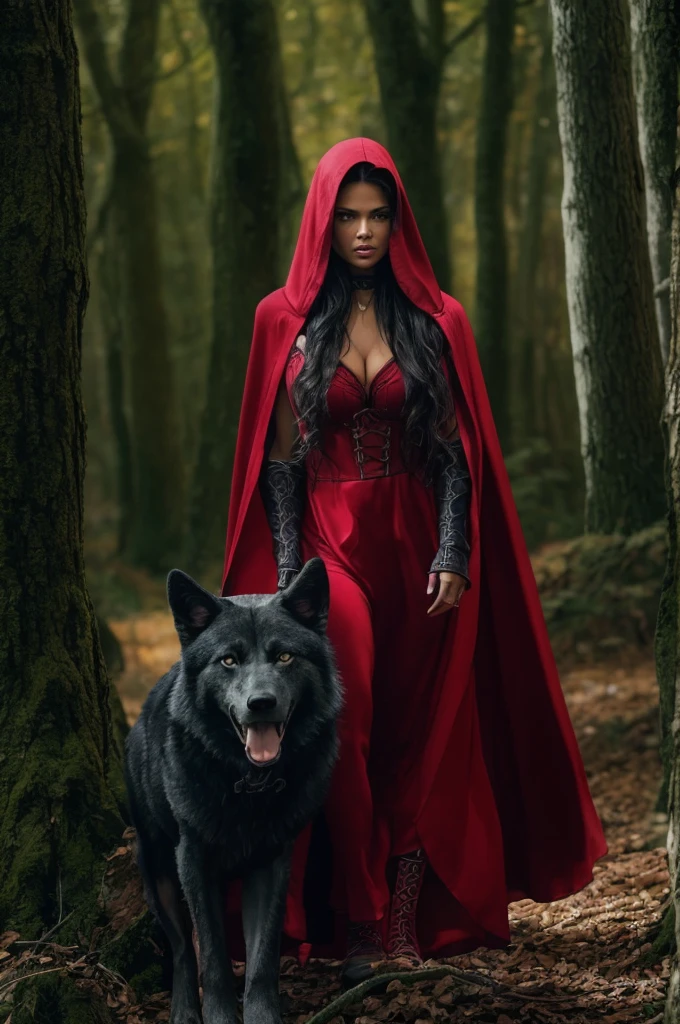Adriana Lima is Little Red Riding Hood standing on a narrow path in the forest. She is wearing her iconic red hood but with vinyl suit. Dramatic sunlight penetrates through the brenches of tall dark trees, creating patterns of shadow on the ground. A soft mist envelops the trees in the background, giving the scene a creepy and horror feel. 100% Adriana Lima face, Perfect beauty, 8k, ultra realistic very sexy, high definition, a Black Wolf walking with her emotional photo, long messy hair, Adriana Lima face, perfect teeth, 8k uhd, high quality, film grain, looking at viewer, portrait, (skin pores:1.2), (moles:0.8), intricate details, ((photorealistic):1.1), (raw, 8k:1.2), hyper realistic, HDR, cinematic, dark, muted colors, atmosphere, ((macro lens)), after dusk
RAW analog 3/4 photo portrait, Photorealistic, Hyperrealistic, Hyperdetailed, detailed skin, soft lighting, subsurface scattering, realistic, heavy shadow, masterpiece, best quality, ultra realistic, 8k, golden ratio, Intricate, High Detail, film photography, soft focus