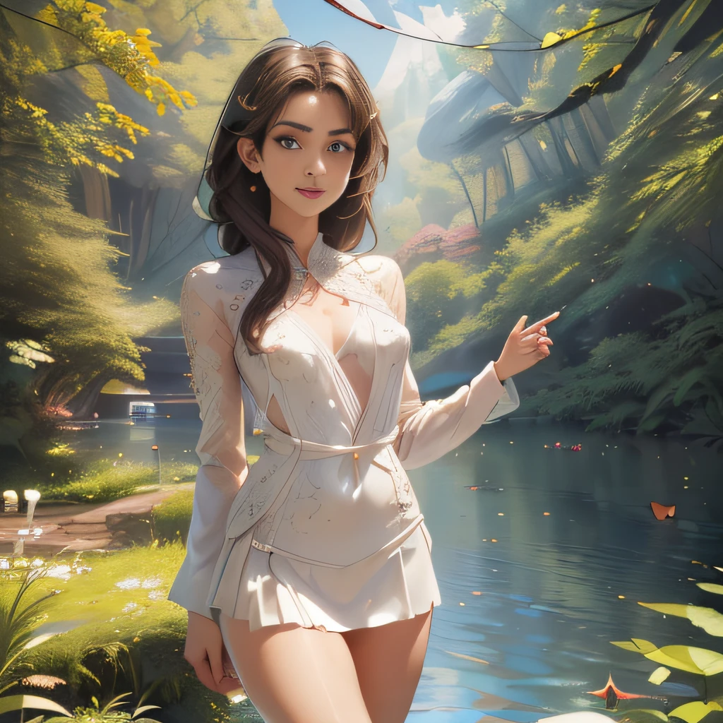 (Extremely detailed 8k wallpaper:2), (photo:2), (24 years old soigne Beautiful girl:2), (gives a lecture to friends:2), detailed (Face and eyes), (hyper realistic:1), (highly detailed:1), (epic realistic:1), rim light, (maximum details:1), cozy, (fullbody:1.3), (looking at viewer:2.0), (Woman's Attractive Qualities:2), (Attractive Woman:2), (Attractive:2), Smile, Intelligence, Empathy, Gracefulness, Sense of Style, Fitness, Grooming, Optimism, (Sensitivity:2), Sincerity, Romantic Gestures, Playfulness, Fashion Sense, (Sensuality:2), Charm, Modesty, Thoughtfulness, (Femininity:1), Flirtatiousness, Warmth, (Physical attractiveness:2), A beautiful smile, A love of life, strength and power, vulnerability, curiosity, wonder, love, (nature background:2), kawaii, waifu, Beautiful breasts, (attractive body:2), (Beautiful body:2), Beautiful pose, attractive pose, (Beautiful legs:1.0), (Beautiful clothes:1), (classic clothes:2), (elegant clothes:2), (European clothes:2), detailed clothes, (skirt:1), (blouse:1), (provocative pose)