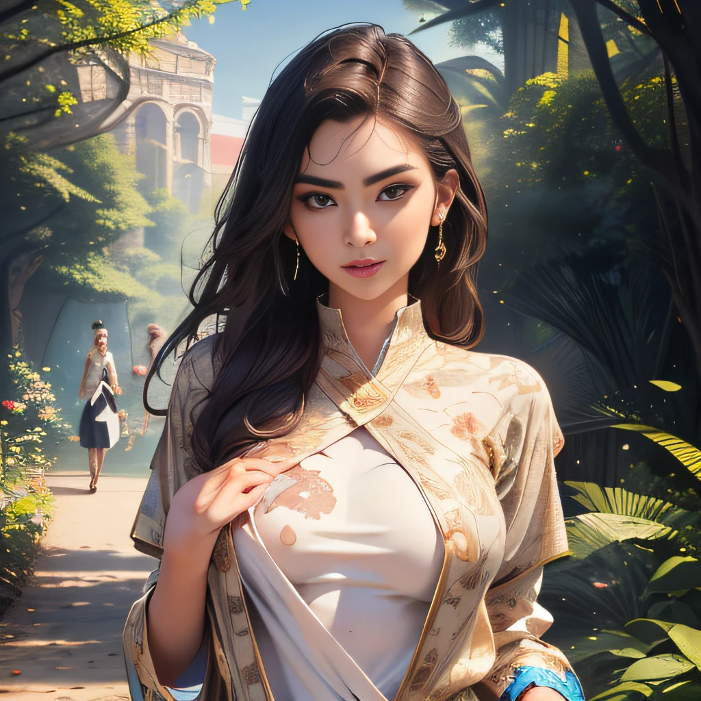 (Extremely detailed 8k wallpaper:2), (photo:2), (24 years old soigne Beautiful girl:2), (gives a lecture to friends:2), detailed (Face and eyes), (hyper realistic:1), (highly detailed:1), (epic realistic:1), rim light, (maximum details:1), cozy, (fullbody:1.3), (looking at viewer:2.0), (Woman's Attractive Qualities:2), (Attractive Woman:2), (Attractive:2), Smile, Intelligence, Empathy, Gracefulness, Sense of Style, Fitness, Grooming, Optimism, (Sensitivity:2), Sincerity, Romantic Gestures, Playfulness, Fashion Sense, (Sensuality:2), Charm, Modesty, Thoughtfulness, (Femininity:1), Flirtatiousness, Warmth, (Physical attractiveness:2), A beautiful smile, A love of life, strength and power, vulnerability, curiosity, wonder, love, (nature background:2), kawaii, waifu, Beautiful breasts, (attractive body:2), (Beautiful body:2), Beautiful pose, attractive pose, (Beautiful legs:1.0), (Beautiful clothes:1), (classic clothes:2), (elegant clothes:2), (European clothes:2), detailed clothes, (skirt:1), (blouse:1), (provocative pose)