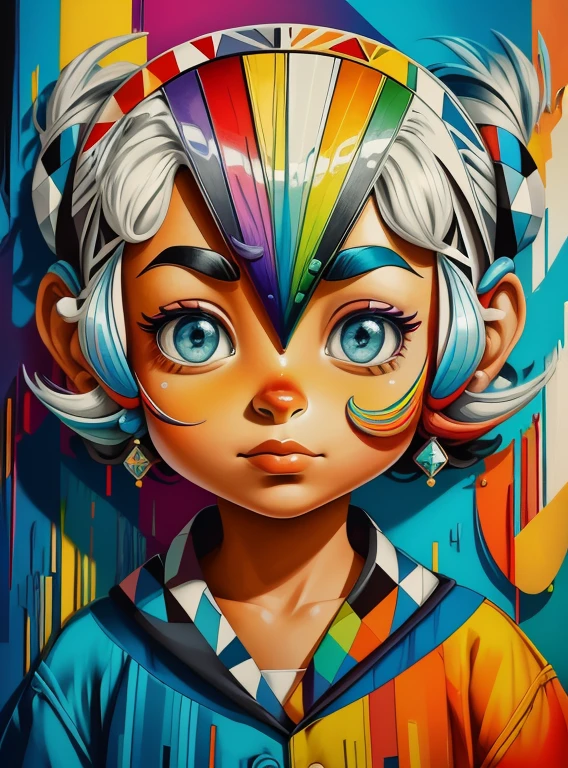 ((|) O personagem Pica-Pau (pica-pau lenhoso, de Walter Lantz) stylized identical to 1940 |)), acolchoamento ,multidimensional geometric wall PORTRAIT, arte, Chibi,
Yang016K, lindo,(( Predominant red coloration ,azul e branco))
Primary works, qualidade superior, melhor qualidade, Arte Oficial, Beautiful and Aesthetic,),  Eduardo Kobra acolchoamento ,multidimensional geometric wall PORTRAIT, arte, chibo,detalhes