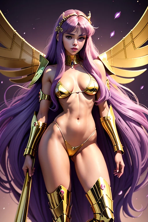 ultra high res, best quality, photo, 4k, (photorealistic:1.4), (ulzzang-6500:1), cinematic lighting, Archangel Gabriel, Saint Seiya, wearing medieval gold armor, detailed feathers, starry sky background, the galaxy, portal of the future, volumetric light, HD, magic, holy, god light, backlighting, detailed face, contrapposto, smooth skin, full body