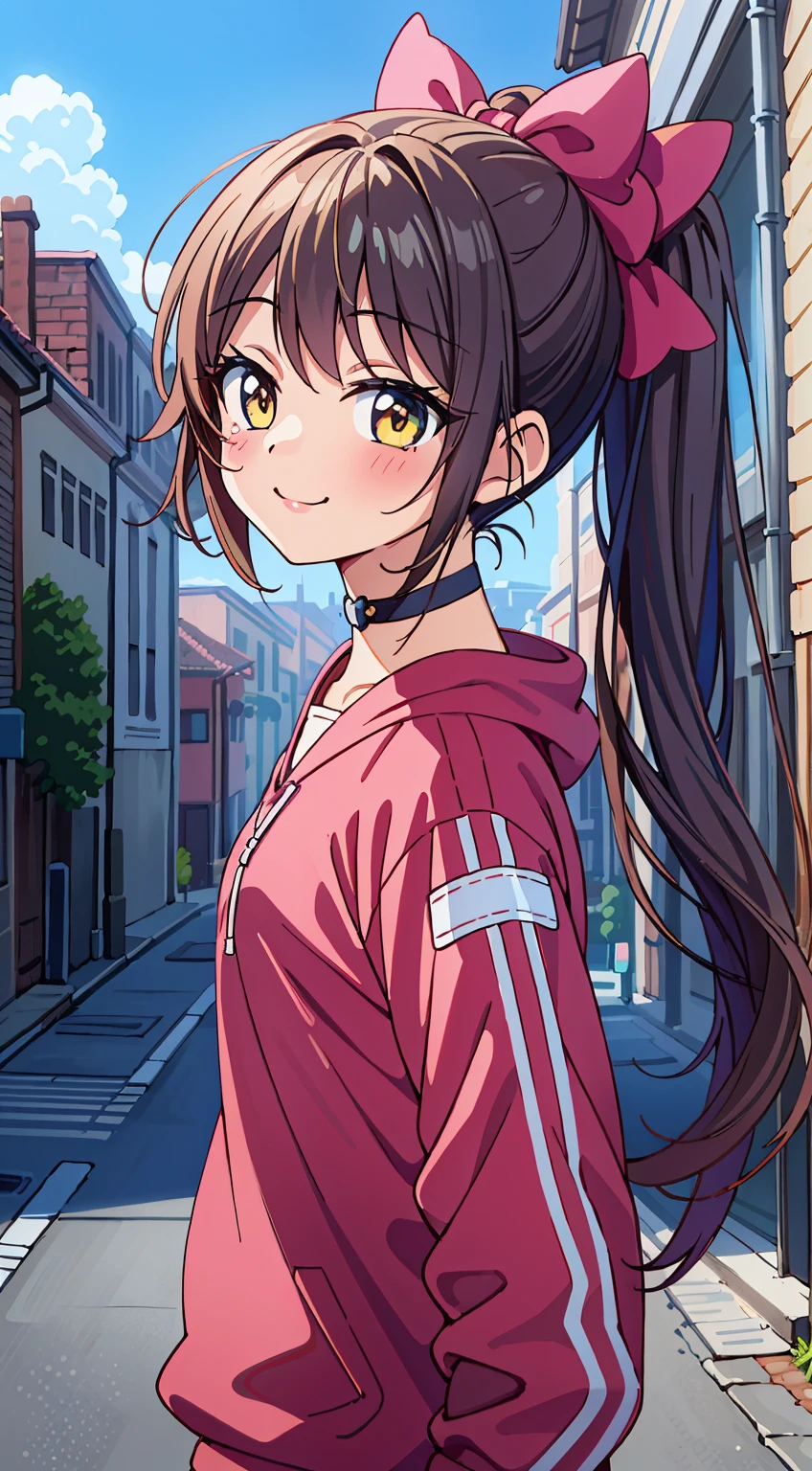 (Absurd realistic structure details),(High resolution complex and detailed text quality),(High-resolution microstructure、High Poly 3D Rendering Correction),Methods of geometry,Careful explanatory anatomy,
BREAK,
1girl in, (Cute:1.5),(Chibi:0.5),(kawaii:2.0),(Lori:2.0),(7 girl),(Solo:1.65),BREAK, (flat chest:1.2,), Clear skin, Beautiful skin, Shy, One Beautiful Girl,(Hair Bow, reddish brown hair, Twin-tailed:1.2), (Brown eyes, long eyelashes, Double eyelids: 1.2), Shiny skin, gleaming skin,Clear skin, Beautiful skin,( A smile:1.5), Solo,gleaming skin, Clear skin, Beautiful skin(best quality face),(Top quality glowing eyes), BREAK (Pink Theme:1.4), (Vivid colors:1.3), (Yellow tracksuit, black line on the side, Yellow tracksuit with black lines on the sides, Bruce Lee, Lei Siu Long)1.3,
BREAK,(early evening),in fighting,fighting poses,a closed mouth,(architecture, building, Choker, city, Cityscape, Outdoors,Street, Town:1.55), Waterfall,depth of fields,
BREAK,wakame,wakame,wakame,(Dynamic Angle:1.4),
BREAK,(Blurry background:1.3),(absurderes, hight resolution, Super Detail Art),cel shading,Clear Color, Lonely optical effect, Beautiful pictures, Bright glow, mystic atmosphere,(Close-up of girl:1.1), Mystical light particle effect,manga influence, clean line drawings,