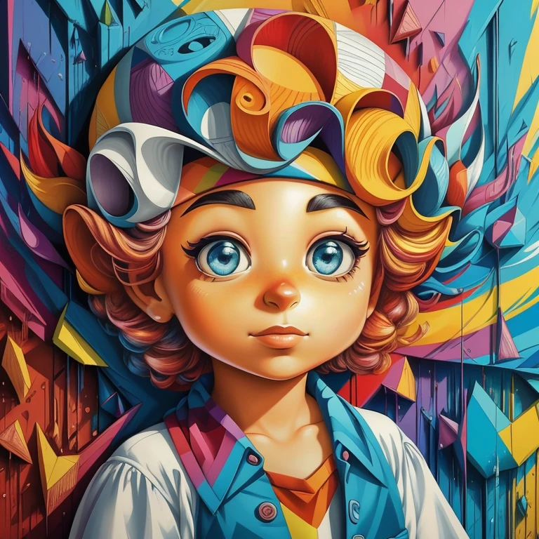 ((|) O personagem Pica-Pau (pica-pau lenhoso, de Walter Lantz) stylized identical to 1940 |)), acolchoamento ,multidimensional geometric wall PORTRAIT, arte, Chibi,
Yang016K, lindo,(( Predominant red coloration ,azul e branco))
Primary works, qualidade superior, melhor qualidade, Arte Oficial, Beautiful and Aesthetic,),  Eduardo Kobra acolchoamento ,multidimensional geometric wall PORTRAIT, arte, chibo,detalhes