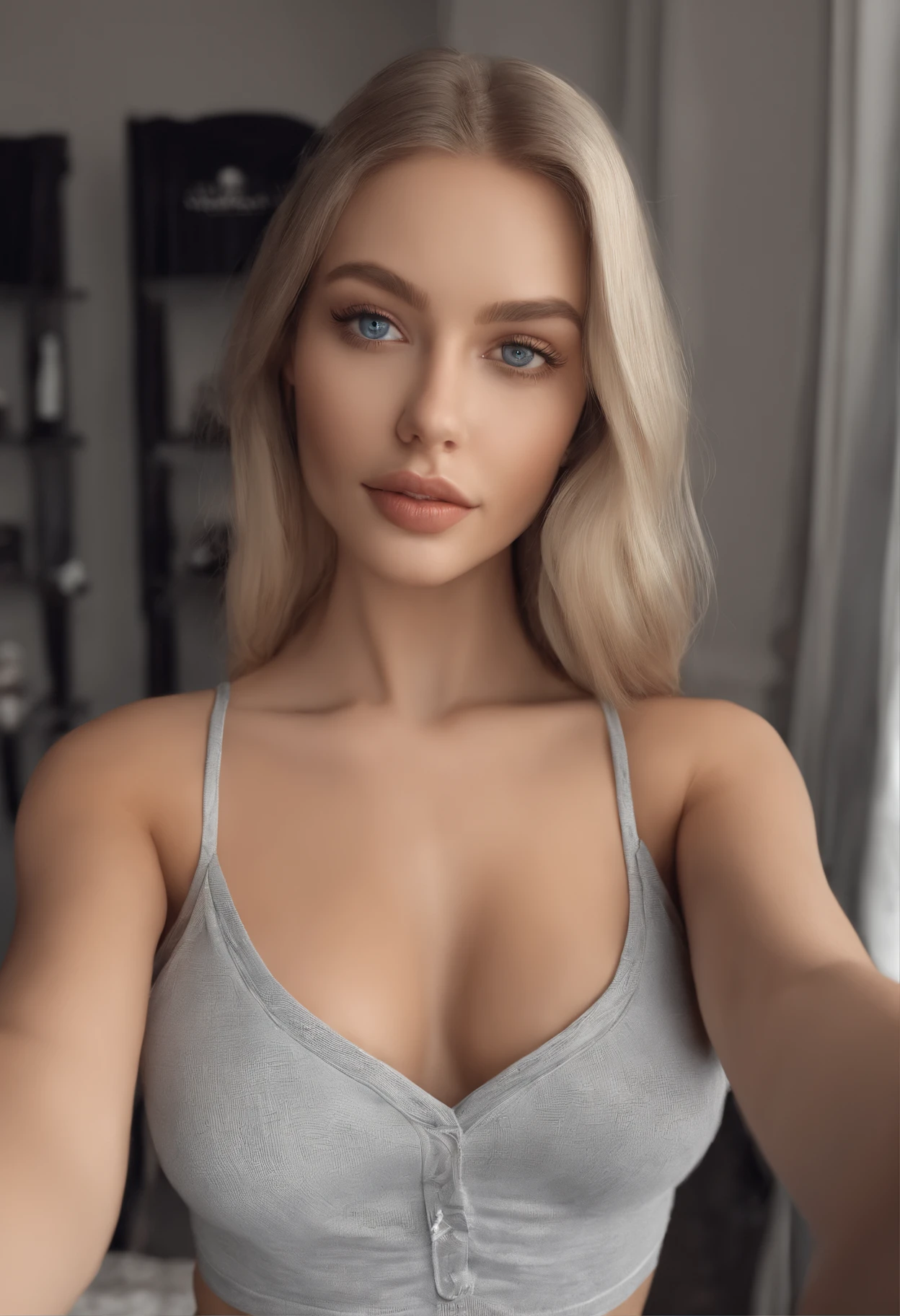 (Selfie, Top view: 1.4), (Half straight body: 1.4), RAW UHD portrait photo of a 24-year-old blonde (Woman with dark green eyes) Walking on the beach, Palm trees, (skirt), (), Details (Textures!, hair!, shine, Color!!, Cons: 1.1), bright eyes with high detail (Looking at the camera), SLR lighting, SLR camera, Ultra quality, sharpness, Depth of field, Film grain (center), Fujifilm XT3, Crystal clear, Center of the frame, Beautiful face, she is 178 cm high, sharp focus, streetlight, Neon lighting, Bokeh (Low light), Night, (night sky), detailed skin pores, oily skin, burn, Complex eye details, full body, ((large breasts)
