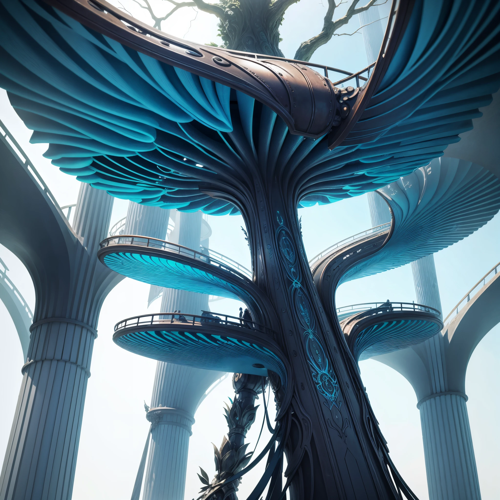 arvore futuristica com muitos detalhes e hiperrealistico e com detalhes de metal