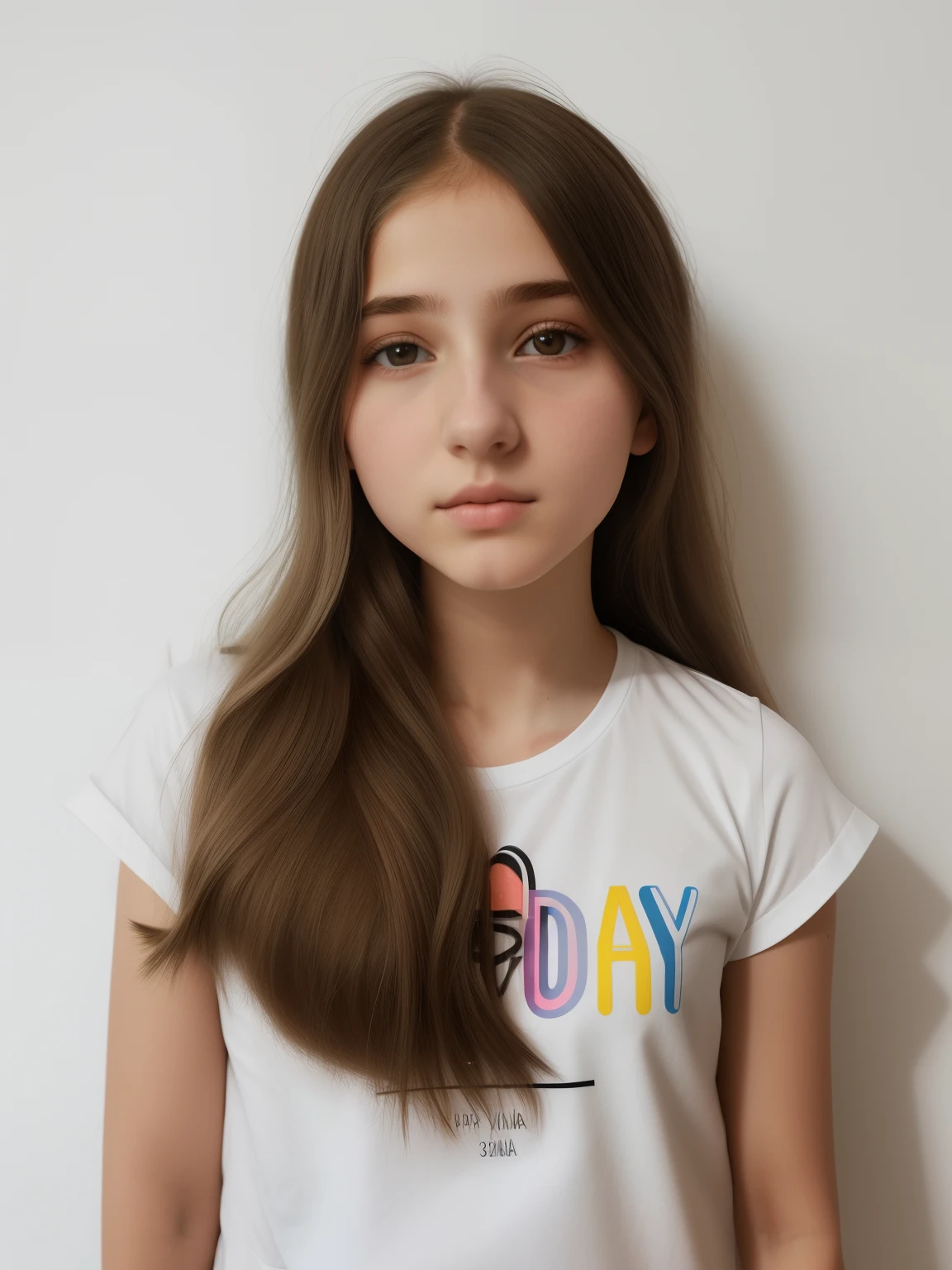 puffy girl with long hair wearing a white shirt and a birthday shirt, imagem frontal, ela tem cerca de 1 6 anos de idade, 2. tabagismo, Ekaterina, foto da menina, com cabelos longos, Madalena Radziej, 1 6 anos, menina com cabelo longo, Viktoria Gavrilenko