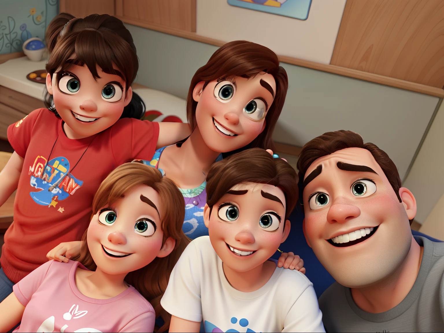 Disney style family smiling pixar