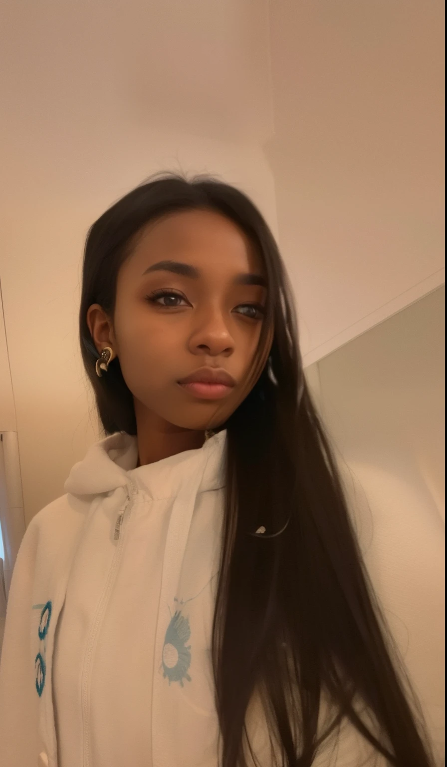 Il y a une femme aux cheveux longs qui tire la langue, ☁🌪🌙👩🏾, Image de profil, prise au début des années 2020, avec des queues de cochon noires, Adolescente noire, Jeune femme noire, Jeune femme noire, Photo de profil, image de très très mauvaise qualité, environ 1 9 ans, longues tresses noires, à la peau brune, Photo de profil