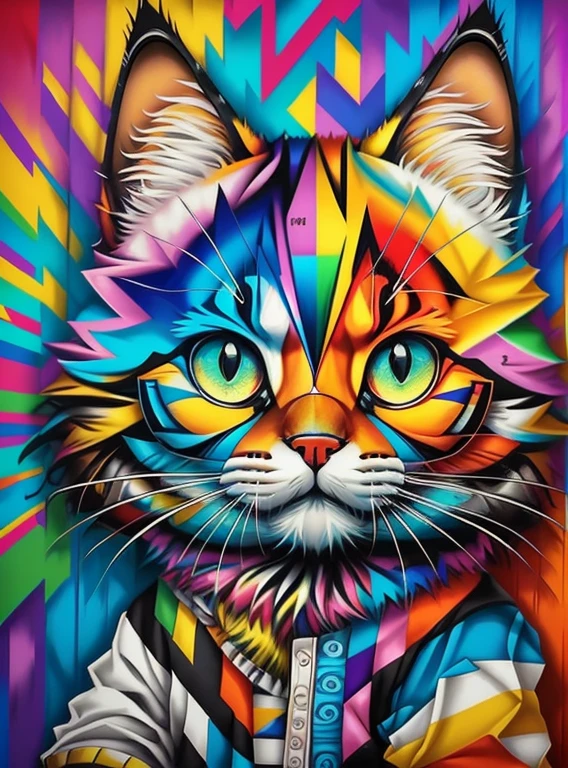 (gato), Eduardo Kobra acolchoamento ,multidimensional geometric PORTRAIT wall, arte, chibi,
yang08k, lindo, colorido,
obras-primas, qualidade superior, melhor qualidade, arte oficial, beautiful and aesthetic,